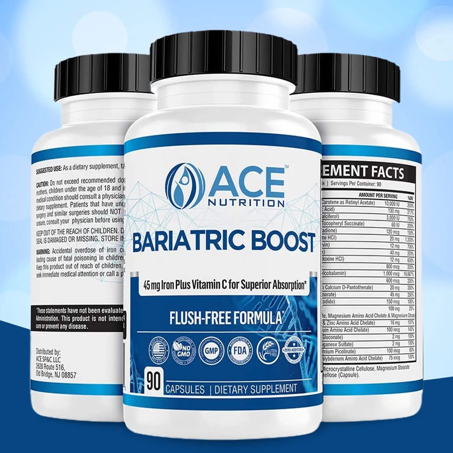 Bariatric Boost One-A-Day Multivitamin 90 Day Supply with 45mg Iron Post Gastric Bypass Sleeve Surgery | Non-GMO, Gluten Free, Bariatric Multivitamin Made in USA | ACE NUTRITION buy supplements canada