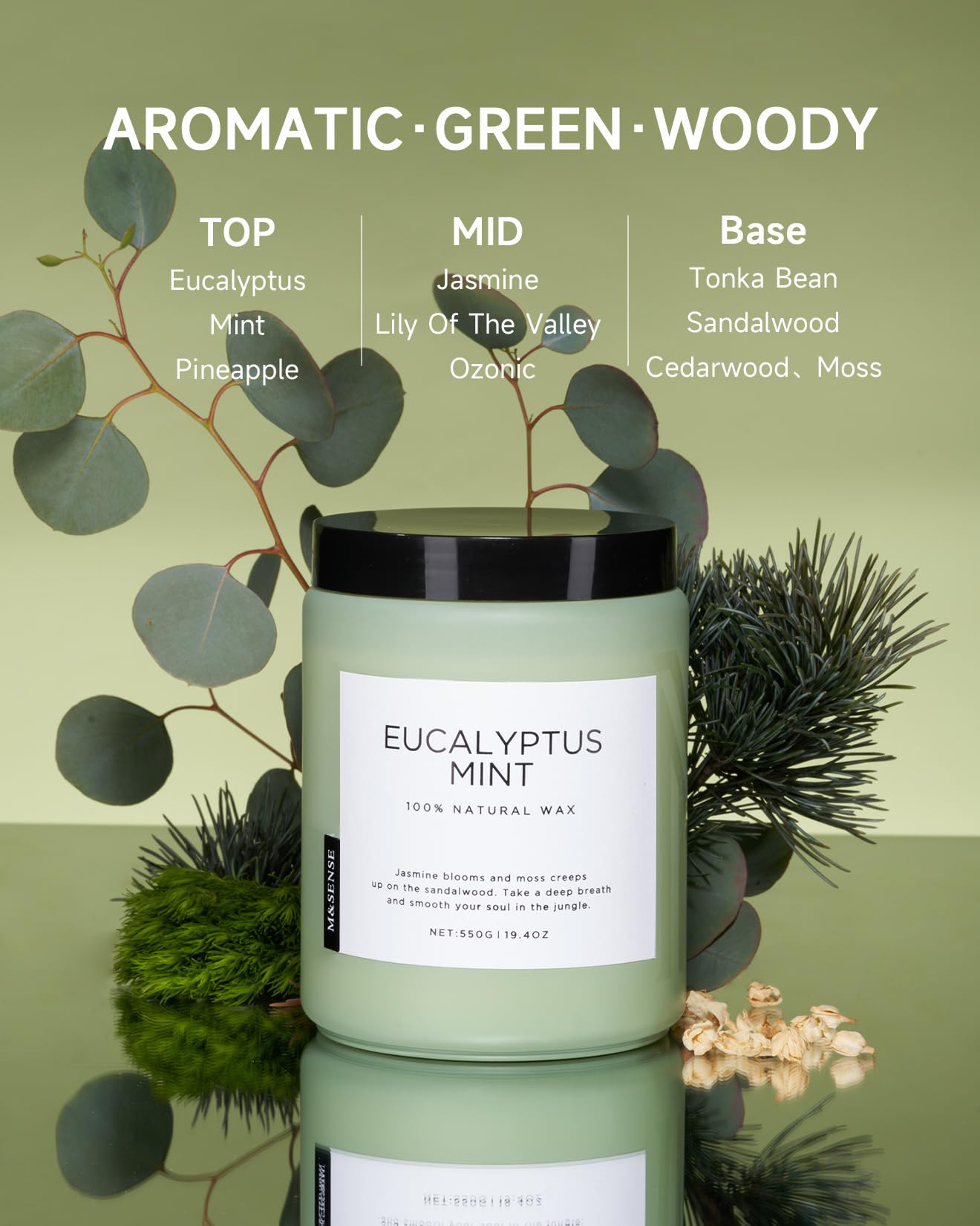 M&SENSE Eucalyptus Mint Candles for Home Scented, 19.4oz 110 Hours Burn Soy Aromatherapy M&SENSE buy supplements canada