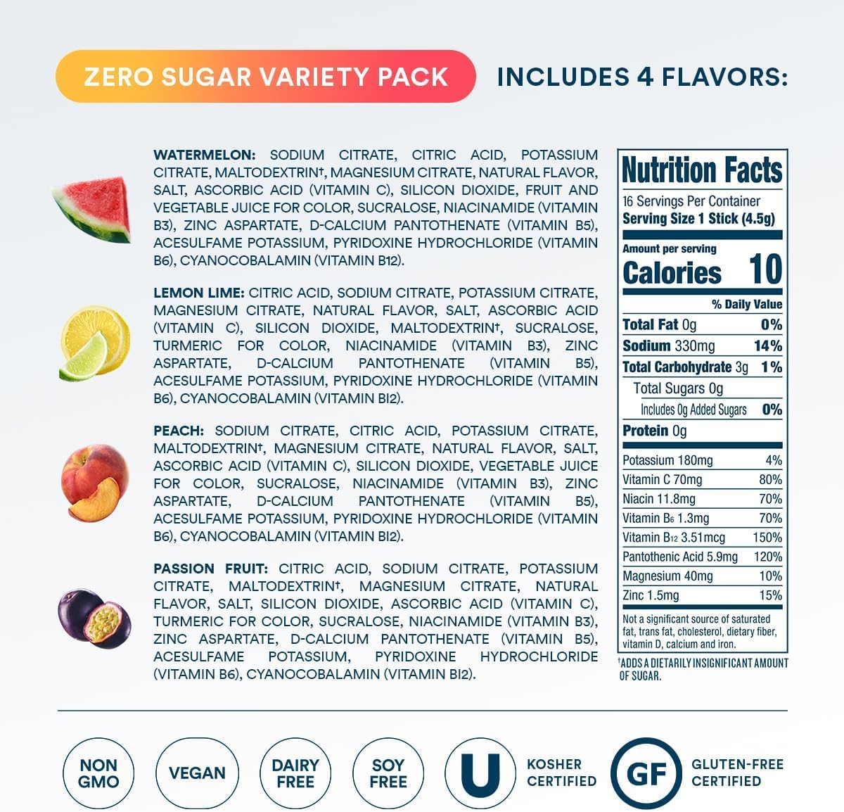 DripDrop Sugar Free Hydration Packets - Zero Classic Variety Pack - Single Serve Electrolytes Powder Drink Mix - Lemon Lime, Watermelon, Peach, Passion Fruit DripDrop buy supplements canada