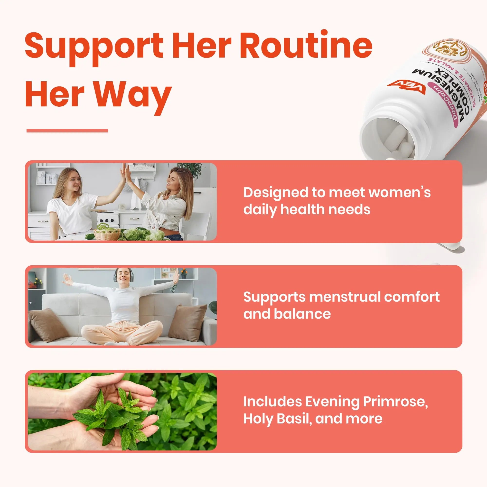VEV Deep Calm Magnesium Complex for Women – Glycinate, Malate, B6, L-Theanine & Holy Basil – Support for Daily Magnesium & Stress Relief – 120 Vegan Capsules VEV buy supplements canada