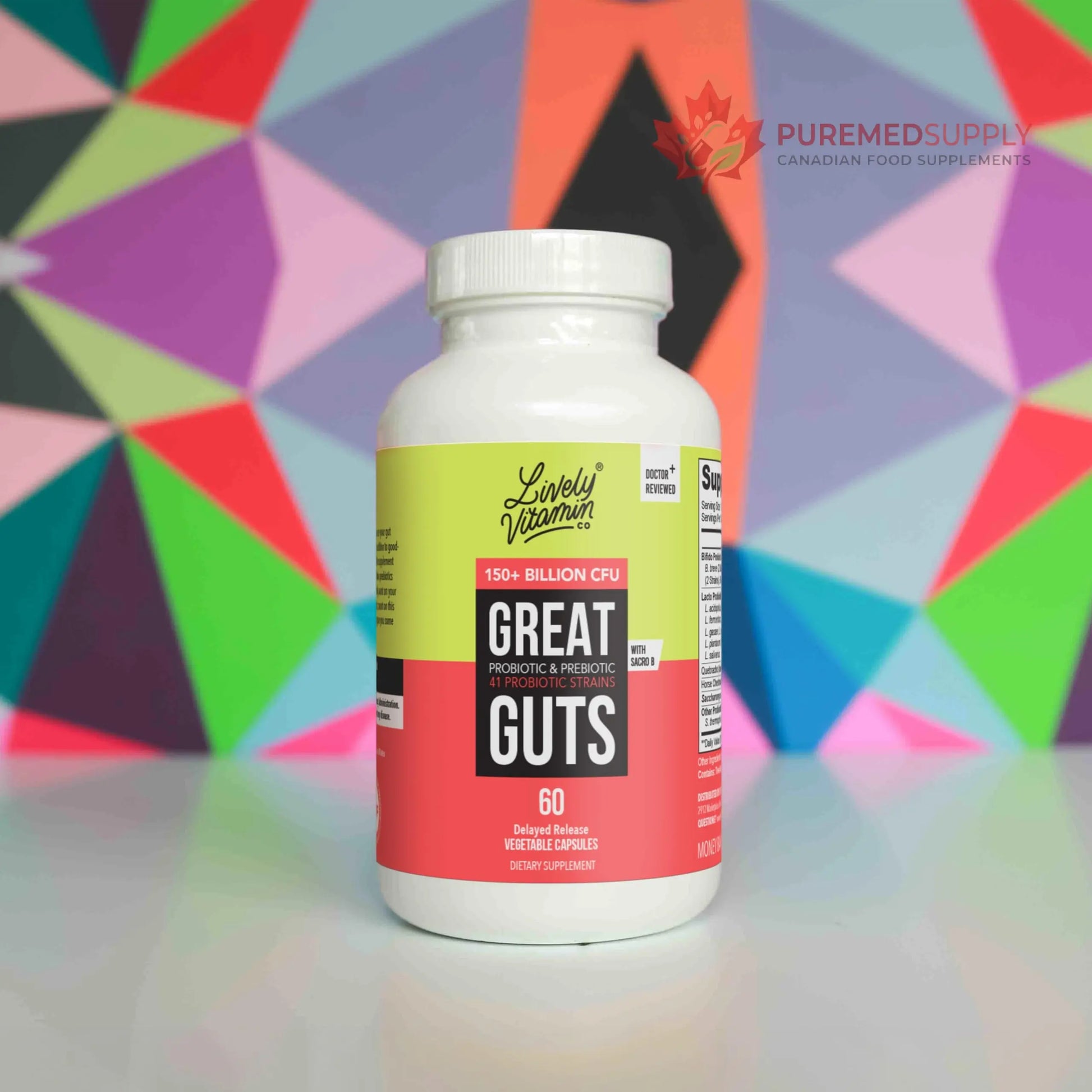 LIVELY VITAMIN CO. Great Guts Probiotic - 25 Billion CFU Probiotic - Balance Gut Microbiome, GI Tract, Inflammation, Indigestion, Reflux, Upset Stomach, & Diarrhea - 90 Caps LIVELY VITAMIN CO buy supplements canada