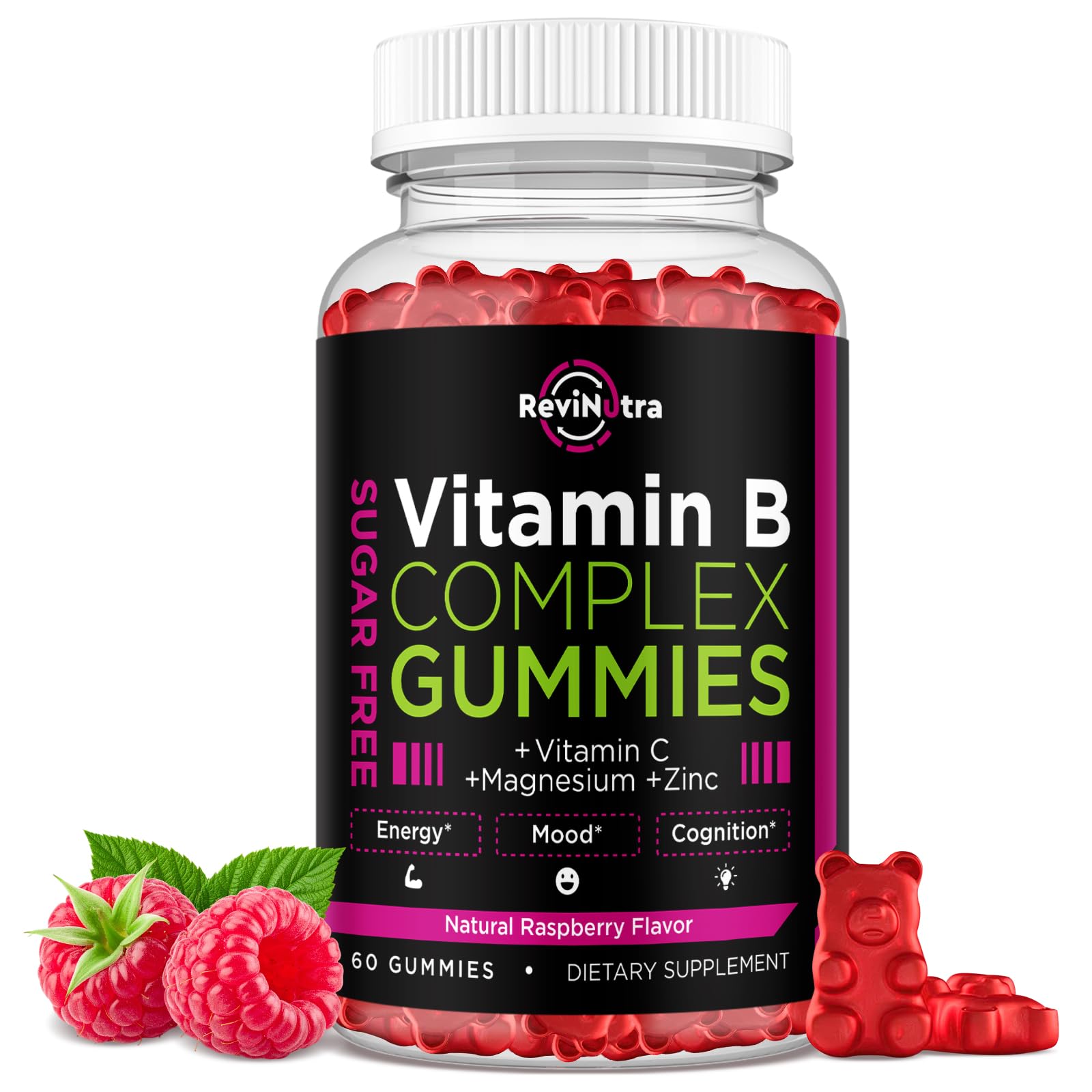 Vitamin B Complex Gummies for Women & Me, Vitamin B12, B1, B2, B3, B6, B7, B9 with Vitamin C, Zinc, Magnesium & CoQ10 for Energy, Brain, Nervous System & Mood, ReviNutra buy supplements canada