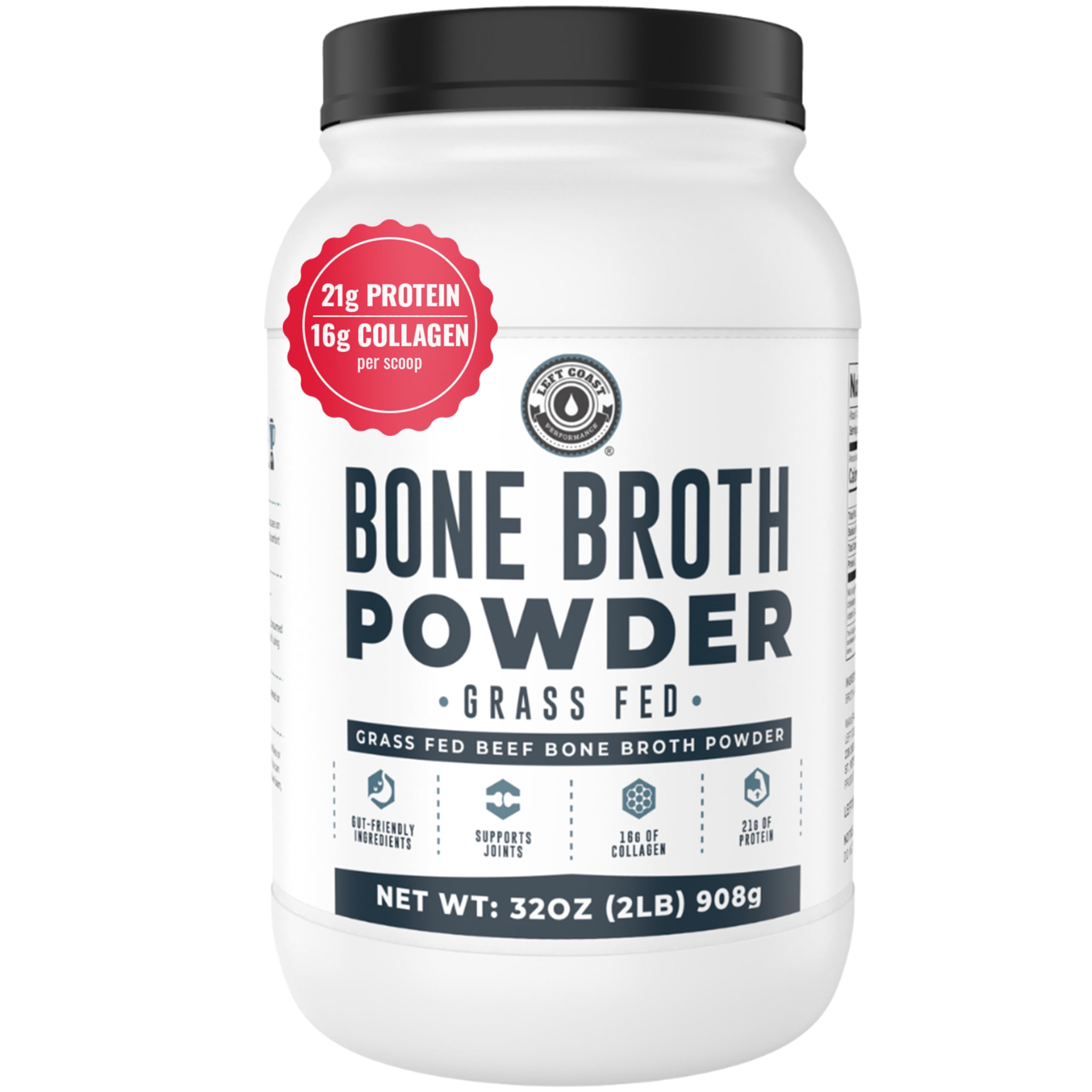 Bone Broth Protein Powder – Pure Grass-Fed Beef Bone Broth, Unflavored with Natural Collagen, Glucosamine & Gelatin – Paleo & Keto-Friendly, Non-GMO, Dairy-Free for Gut Health & Joint Support 32oz Left Coast Performance buy supplements canada