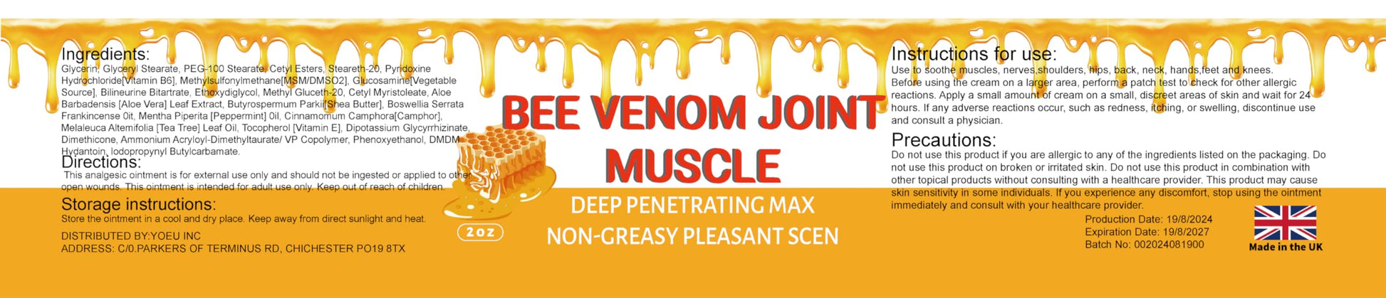 MRBOOHINET Organic Bee Venom Therapy Serum, Professional Joint & Muscle & Bone Release Cream - 24 Hour Soothing Effective Release for Back, Neck, Hand, Foot, Knee, Muscle, Shoulder, Hip, Nerve MRBOOHINET buy supplements canada