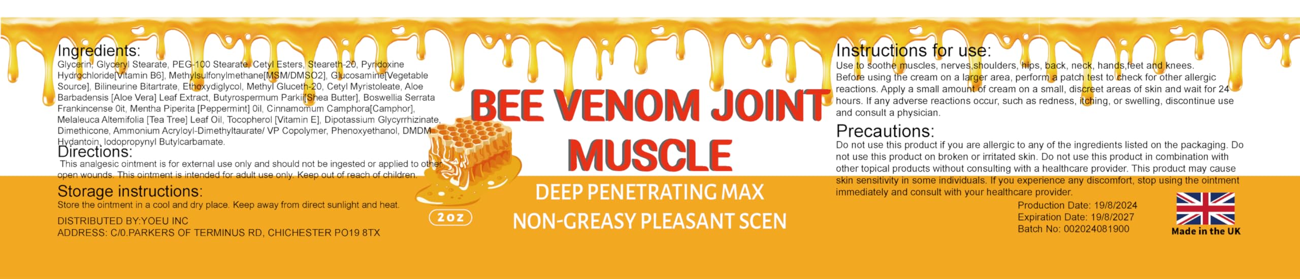 MRBOOHINET Organic Bee Venom Therapy Serum, Professional Joint & Muscle & Bone Release Cream - 24 Hour Soothing Effective Release for Back, Neck, Hand, Foot, Knee, Muscle, Shoulder, Hip, Nerve MRBOOHINET buy supplements canada