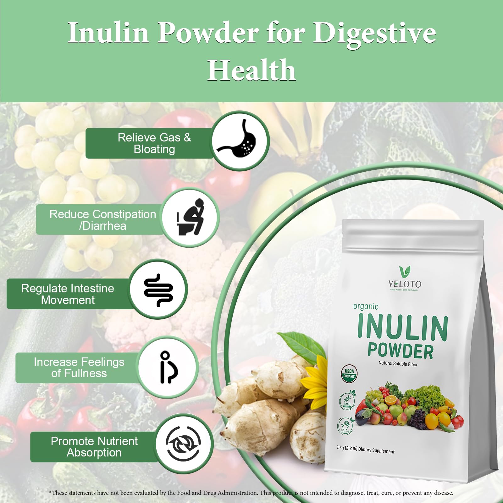VELOTO Organic Inulin Powder – Prebiotic Fiber Supplement for Smoothies & Drinks, 2.2 lb, Flavorless, Water Soluble, Vegan & Non-GMO VELOTO buy supplements canada