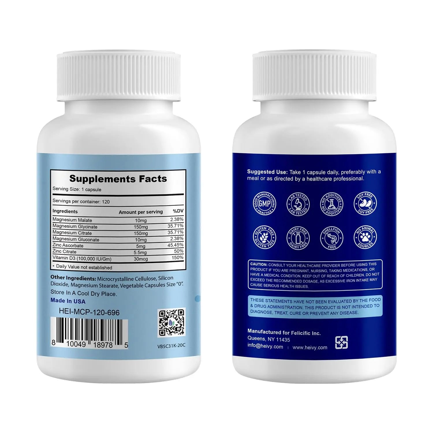 Heivy 4 in 1 Magnesium Complex with Zinc & Vitamin D3, 320mg Elemental Magnesium (Glycinate/Citrate/Gluconate/Malate), 120 Capsules (4 Months Supply), Vegan, Non-GMO, Gluten-Free, 3rd Party Tested Heivy buy supplements canada