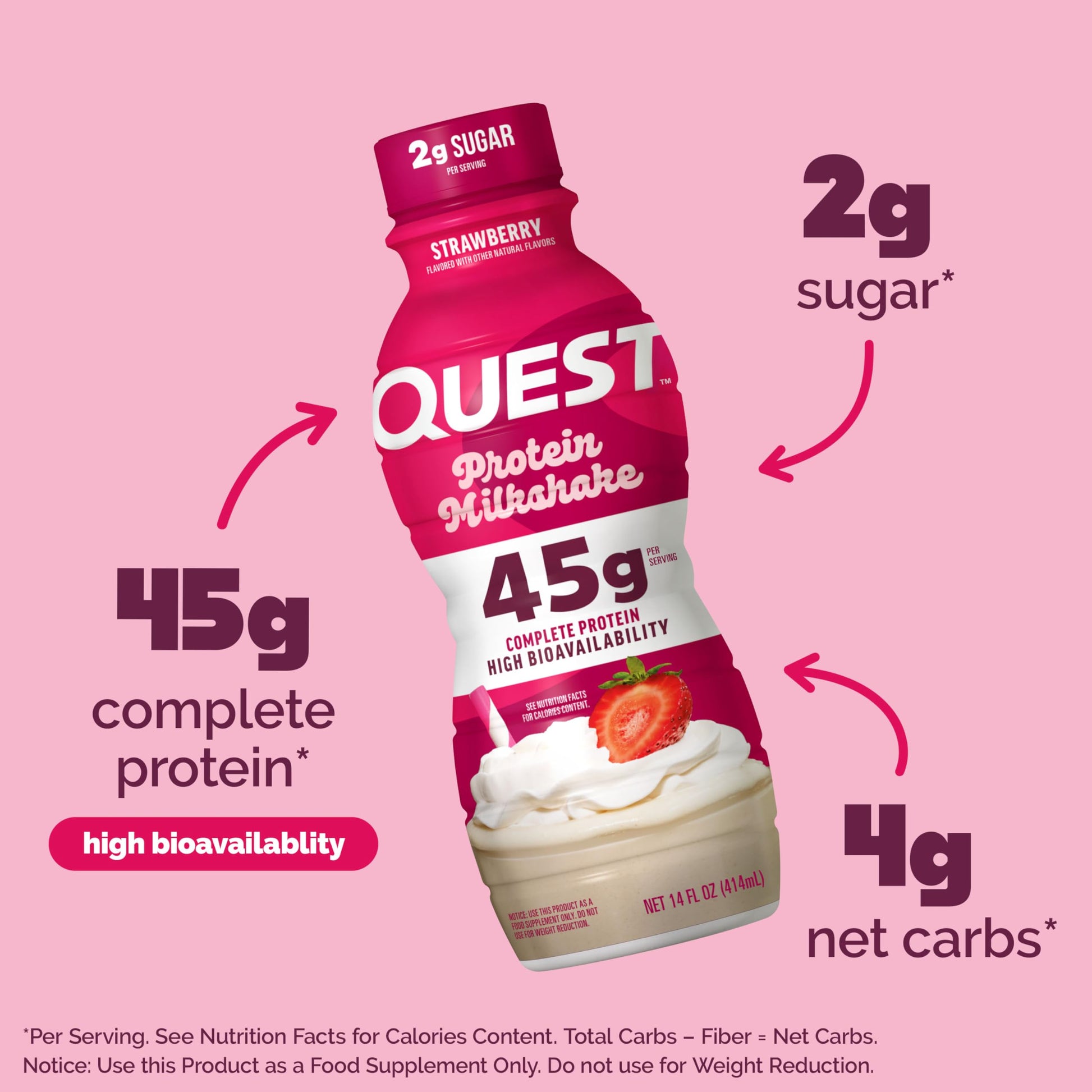Quest Nutrition Strawberry Protein Shake, 45g Protein, 2g Sugar, 4g Net Carbs, Ready to Drink, Gluten Free, 4 Count Quest buy supplements canada