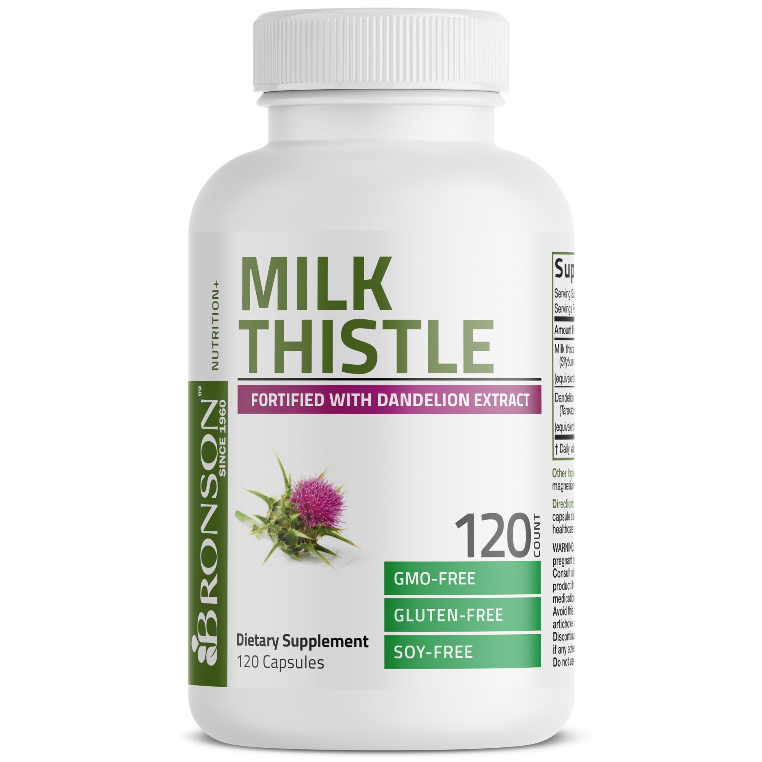 Bronson Milk Thistle Silymarin Marianum & Dandelion Extract Liver Health Support, Antioxidant Support, Detox, 120 Capsules Bronson buy supplements canada