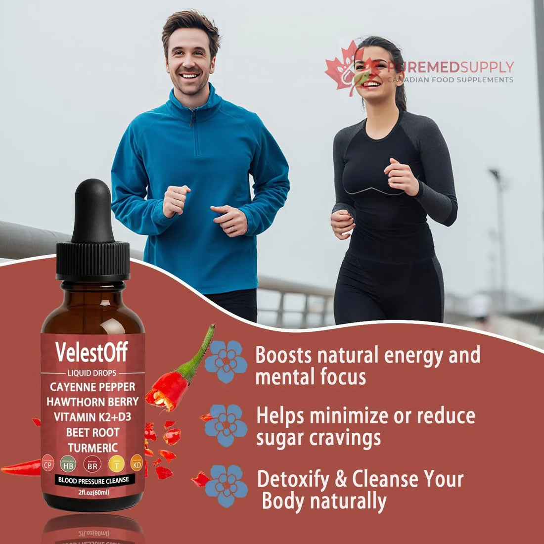 Velestoff Cayenne Pepper & Cayenne Pepper Drops Liquid Supplement with Hawthorn, Beet Root, Turmeric, Vitamin K2 D3 Nutralis buy supplements canada