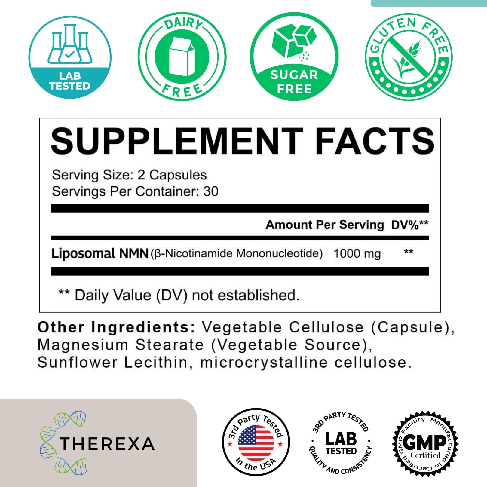 NMN Supplement 1000mg Pure - Liposomal NMN for NAD+ Supplement, Tested in USA, 60 Capsules THEREXA buy supplements canada