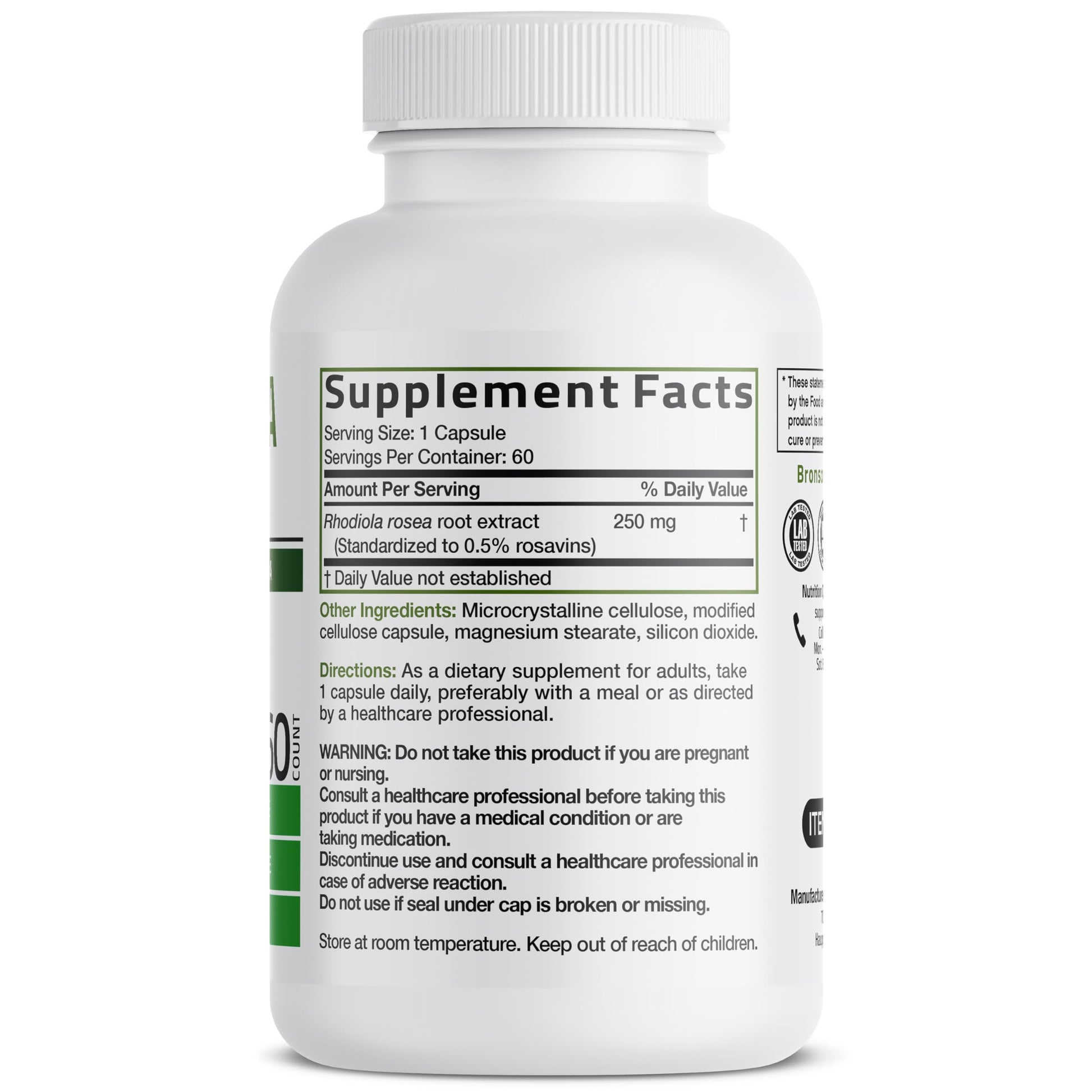 Bronson Rhodiola Rosea Vegetarian Capsules - Adaptogenic Herb - Brain, Stress & Mood Support - Non-GMO, 60 Count Bronson buy supplements canada