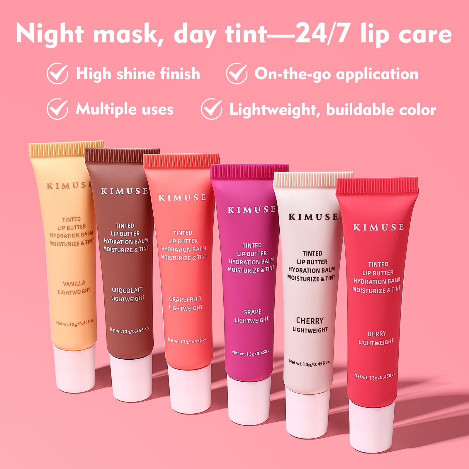 KIMUSE 6 Pcs Tinted Lip Butter Hydration Balm Set, 6 Flavored Shades Hydrating Plumping Gloss with Hyaluronic Acid & Vitamin E, Sheer Tint, Non-Sticky | Vegan Lip Care Makeup for Dry Lips & Daily KIMUSE buy supplements canada