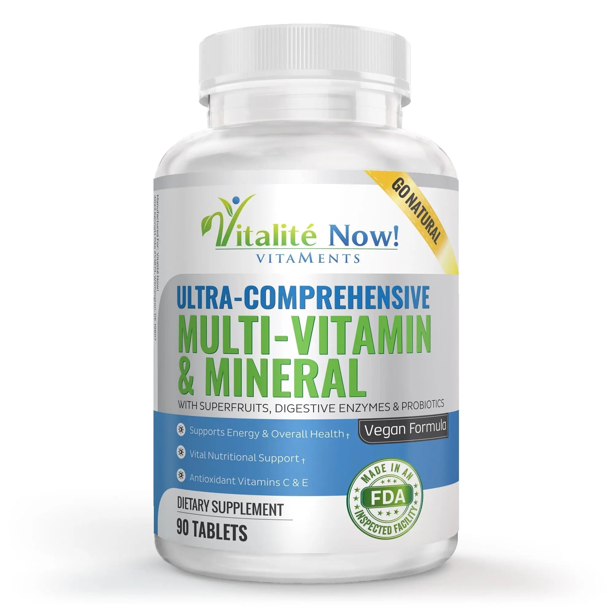 Vegan Whole Food Multivitamin & Mineral - Vitamins A B1 B2 B6 B12 C D3 E & 110 Super Foods, Herbs, Greens & Reds Vitalité Now! buy supplements canada