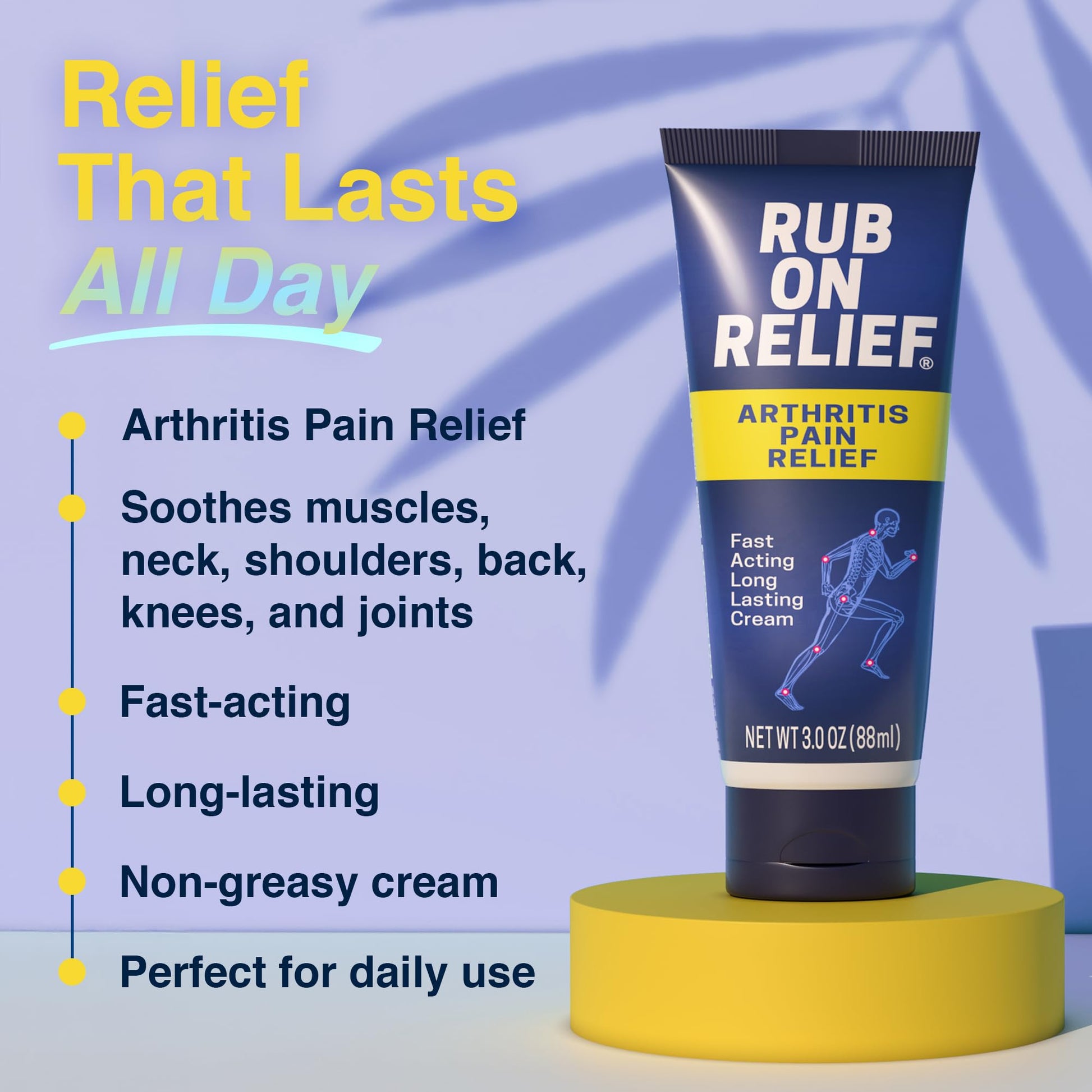 RUB ON RELIEF Arthritis Pain Relief Cream – 10-in-1 Non-Greasy Joints Pain Cream for Knees, Back, Neck, Hands, & Muscle Aches with Menthol, Camphor, Arnica, MSM & Turmeric Up to 8 Hours, 3oz (3 Pack) RUB ON RELIEF buy supplements canada