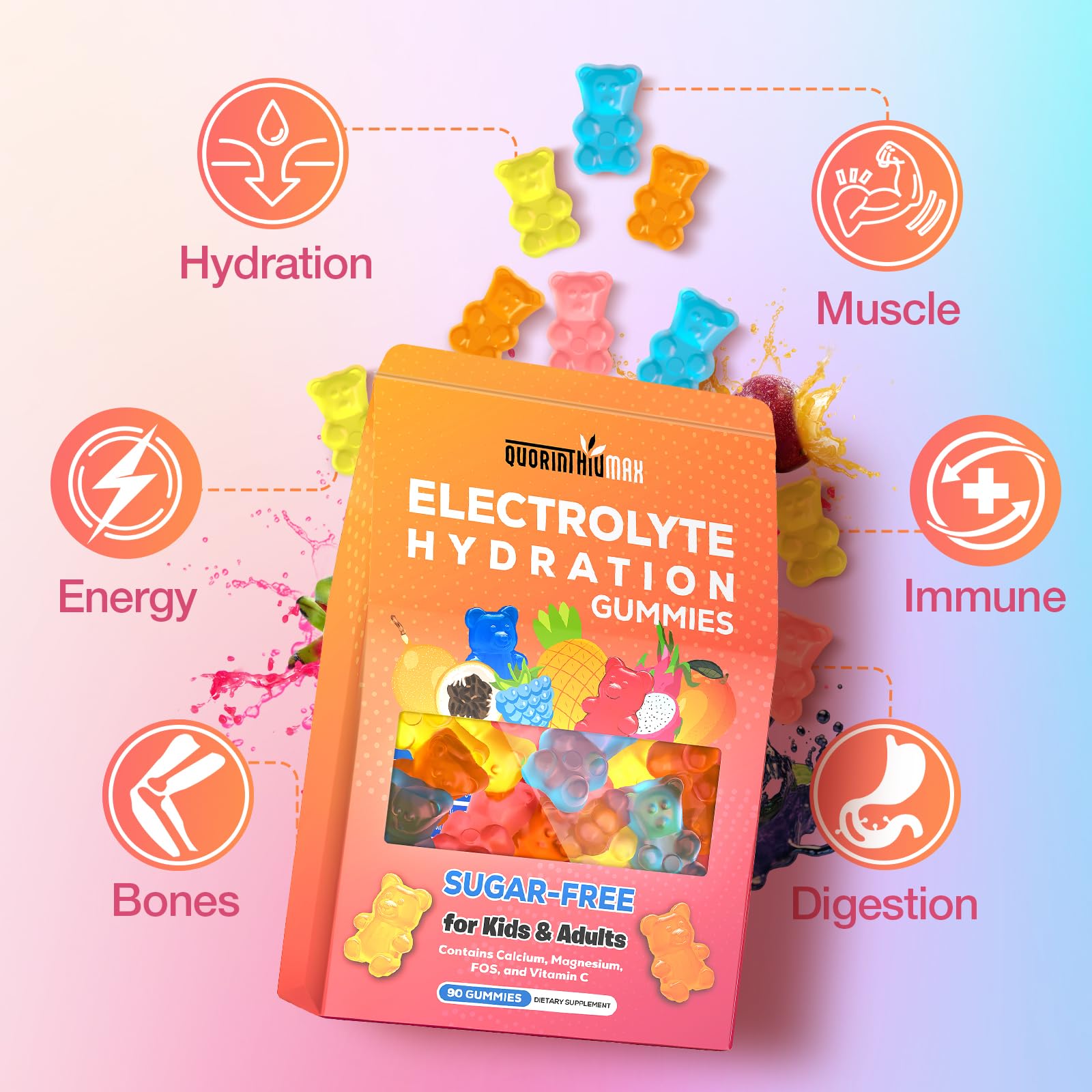 Electrolyte Gummies Sugar Free | Electrolyte Hydration Energy Gummies for Running & Sports - Energy Chews with Calcium & Vitamin C for Kids & Adults, Quorinthiumax buy supplements canada