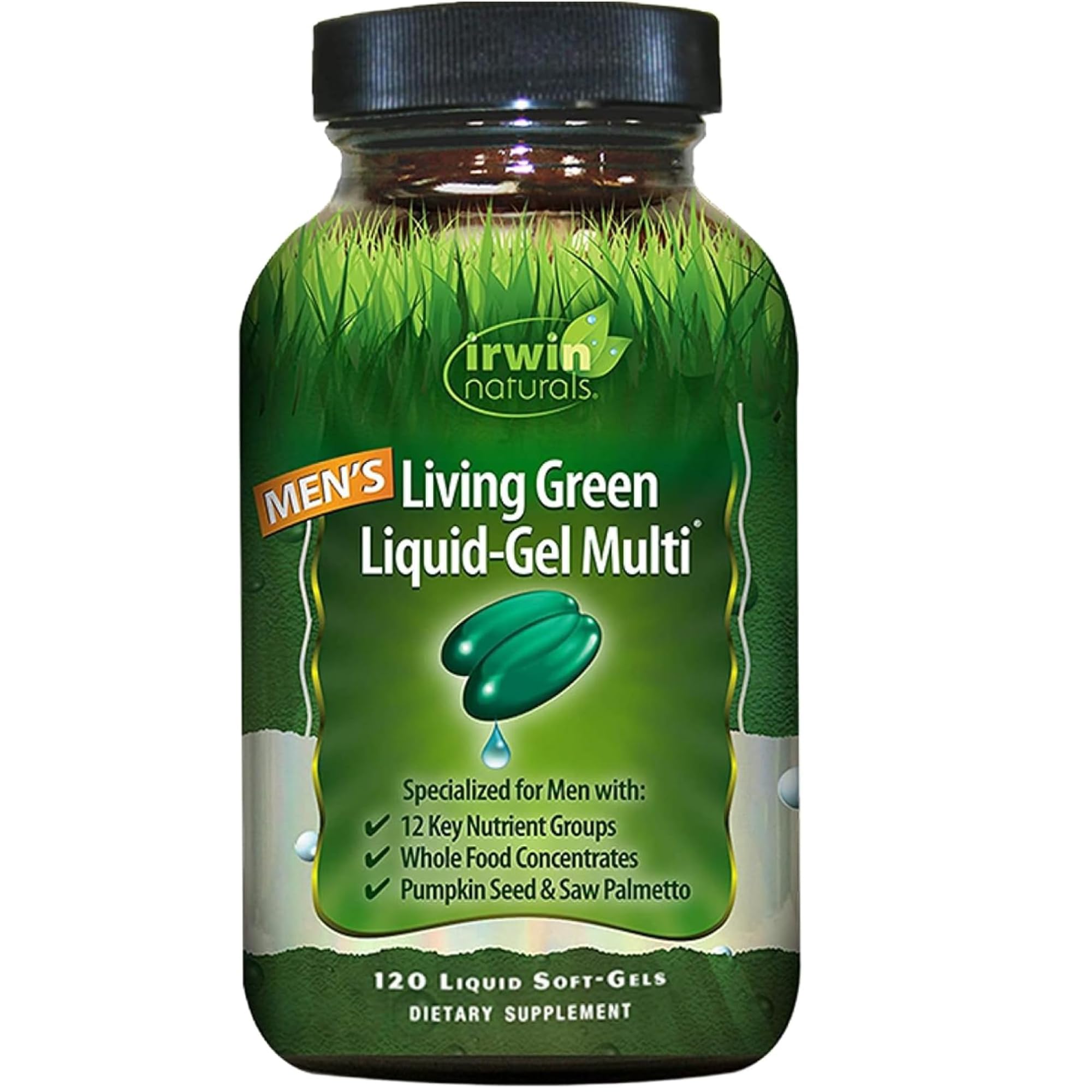 Irwin Naturals Men's Living Green Liquid-Gel Multi - 70 Essential Nutrients, Full-Spectrum Vitamin Supplements for Men, Wholefood Blend - Promotes Brain & Adrenal Support - 120 Liquid Soft-Gels Irwin Naturals buy supplements canada