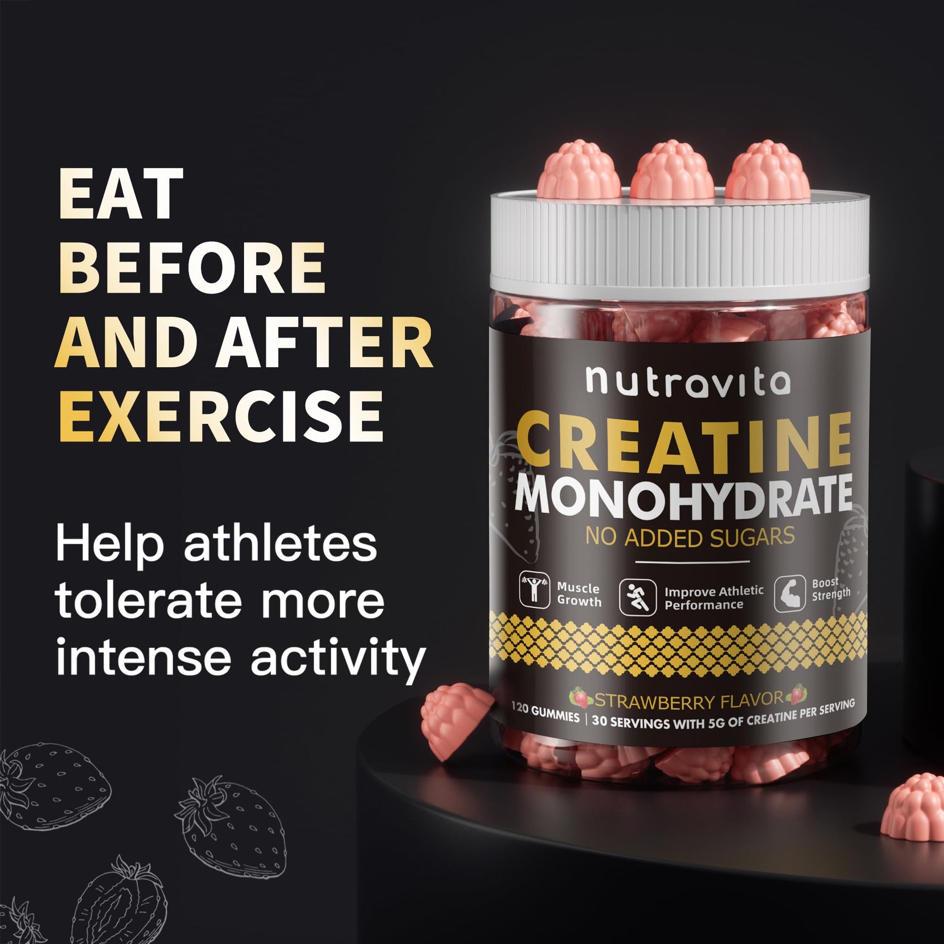 Nutravita NSF Certified Creatine Gummy - Creatine Monohydrate Gummies for Men & Women-5g of Creatine Monohydrate per Serving - Sugar Free, Nutravita buy supplements canada