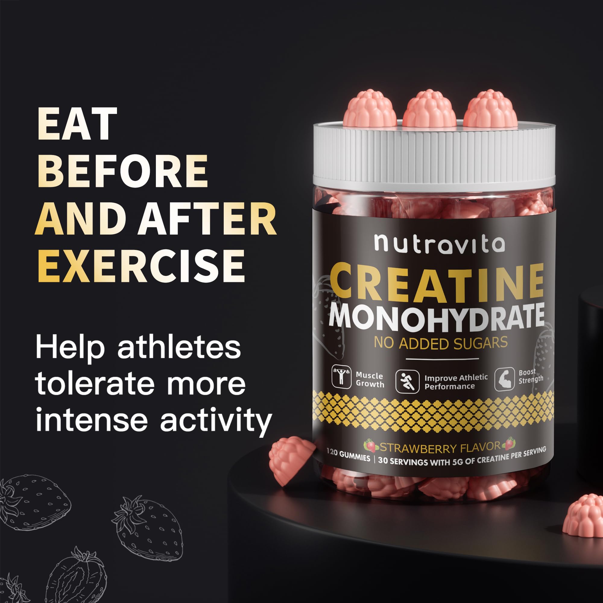 Nutravita NSF Certified Creatine Gummy - Creatine Monohydrate Gummies for Men & Women-5g of Creatine Monohydrate per Serving - Sugar Free, Nutravita buy supplements canada