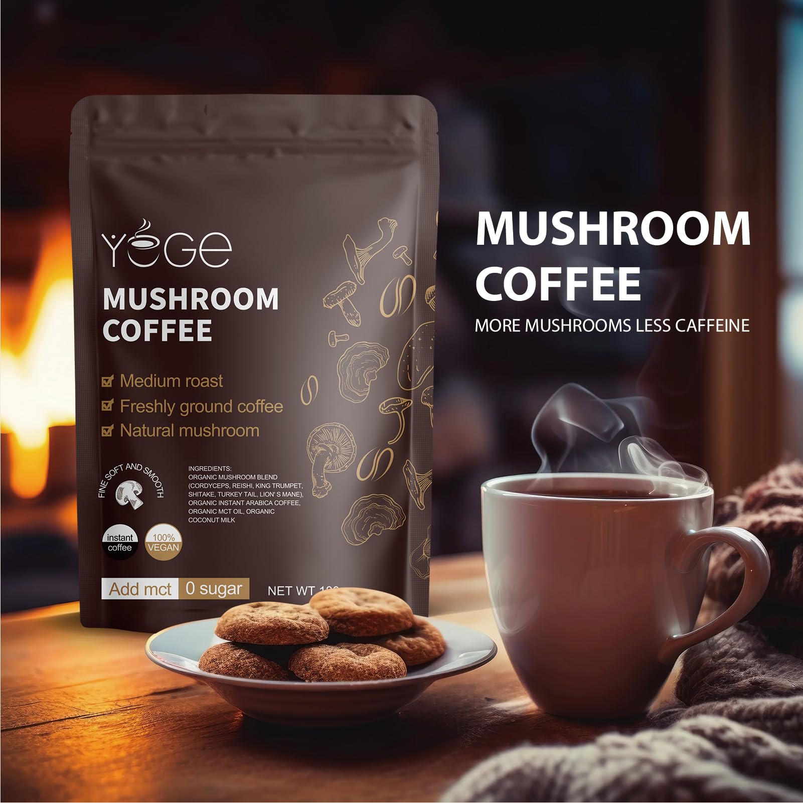 Mushroom Coffee, Instant Mushroom Coffee with Cordyceps, Reishi, King Trumpet, Shiitake, Turkey Tail, Lions Mane for Energy YEGE buy supplements canada