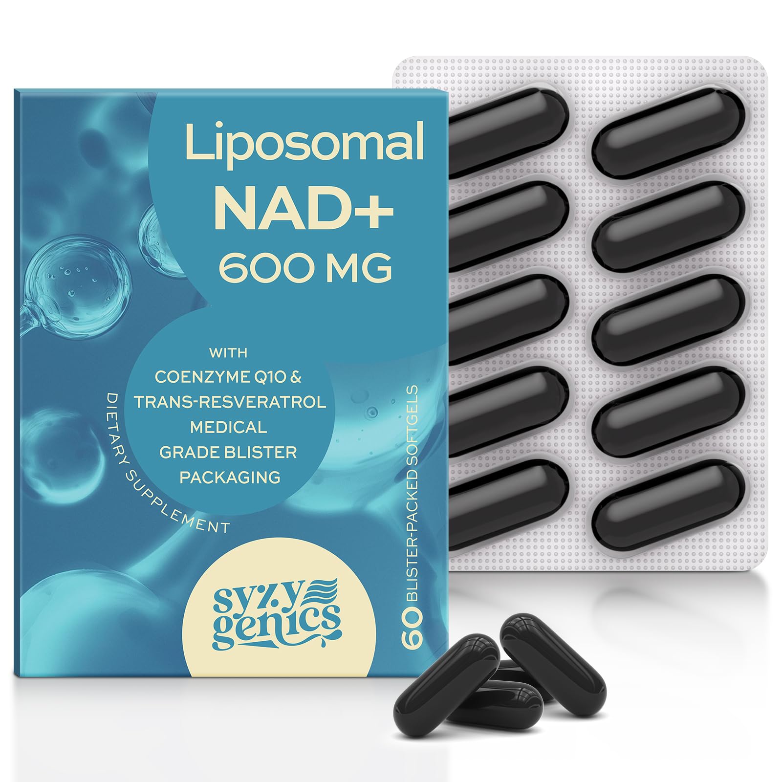 SYZY GENICS NAD+ Supplement 1600mg Extra Strength - Liposomal NMN Alternative with Resveratrol, Urolithin A, CoQ10, Quercetin & ALA - Mitochondrial Energy & Anti-Aging, Cell Regeneration, 60 Softgels SYZY GENICS buy supplements canada