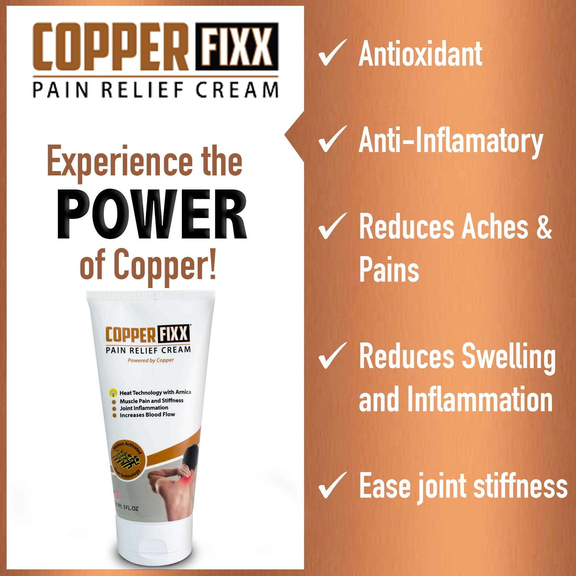CopperFixx Pain Relief Cream, 5 Fl Oz Tube Powered by Copper with Heat Technology Arnica for Muscle & Stiffness Joint Inflammation, Knee, Back, Shoulder Arthritis Pain. Fast Acting, CF03028 CopperFixx buy supplements canada