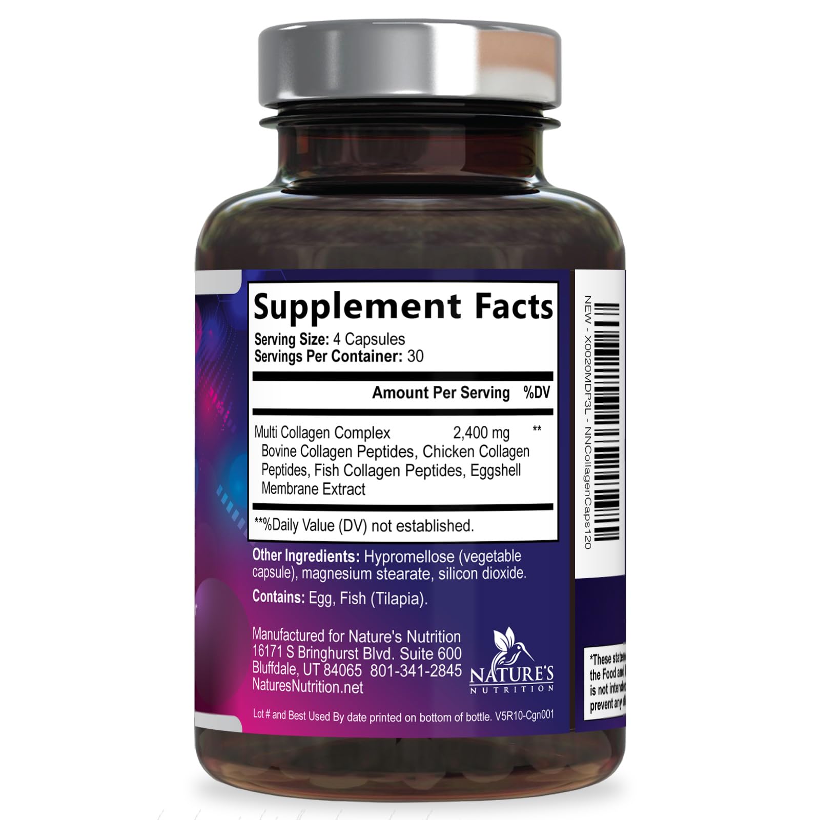 Multi Collagen Pills 2400 mg - Advanced Types I, II, III, V, X - Hydrolyzed Multi Collagen Peptides Pills, Collagen Supplements for Women & Men - Hair, Skin, & Nail Support Supplement - 120 Capsules Nature's Nutrition buy supplements canada
