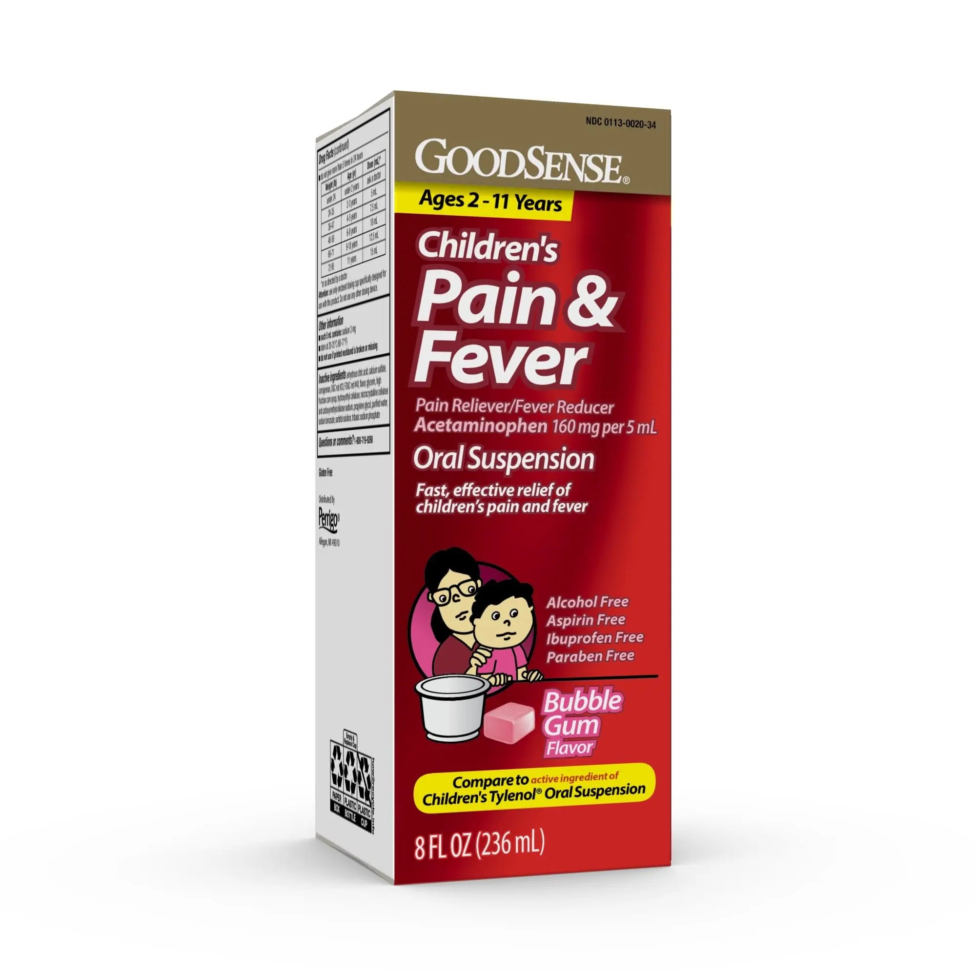 GoodSense Children's Pain and Fever Oral Suspension Liquid, Acetaminophen 160 mg per 5 mL, Bubble Gum Flavor GoodSense buy supplements canada
