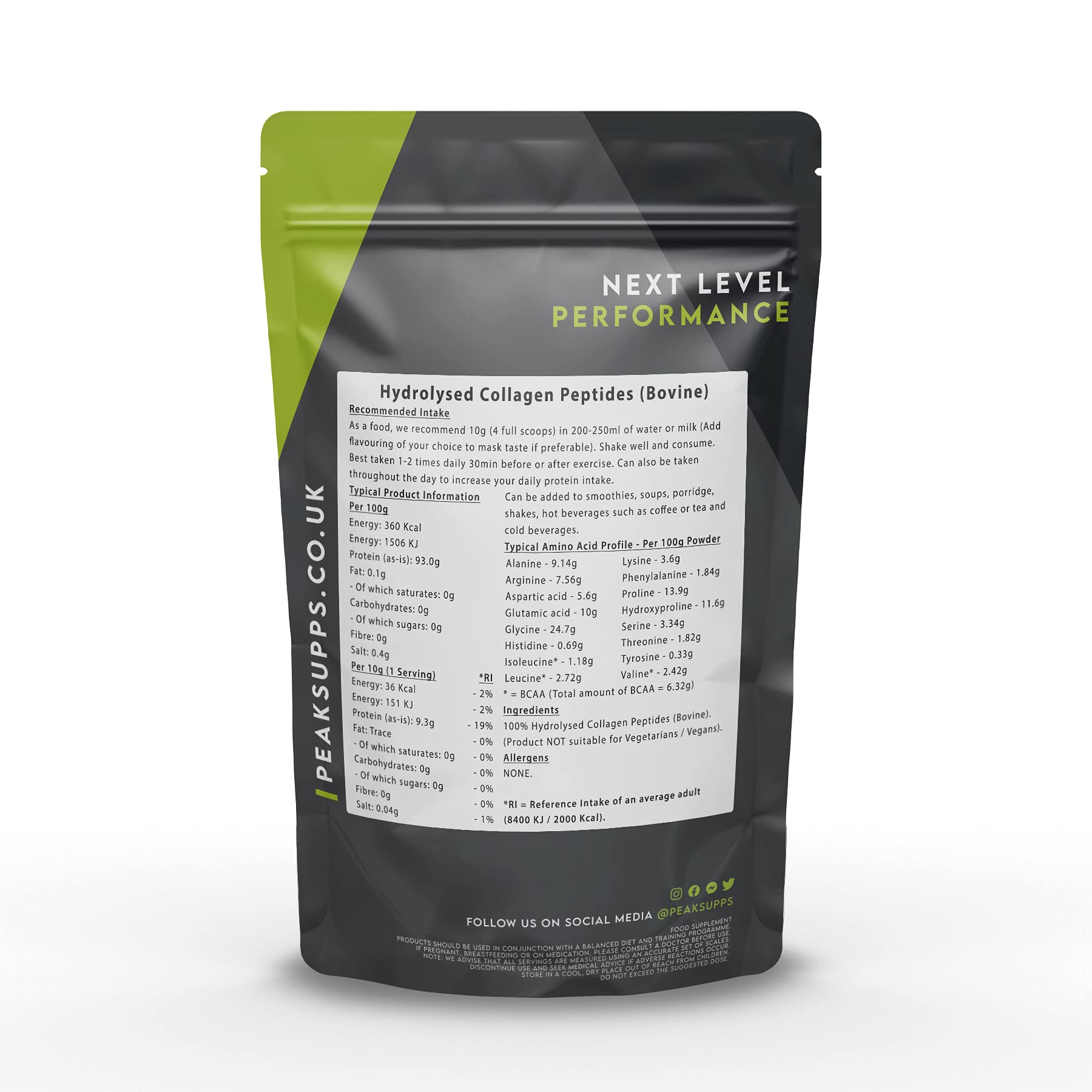 Grass Fed Collagen Powder | Pure Hydrolysed Bovine Protein Peptides (1Kg) Peak Supps buy supplements canada