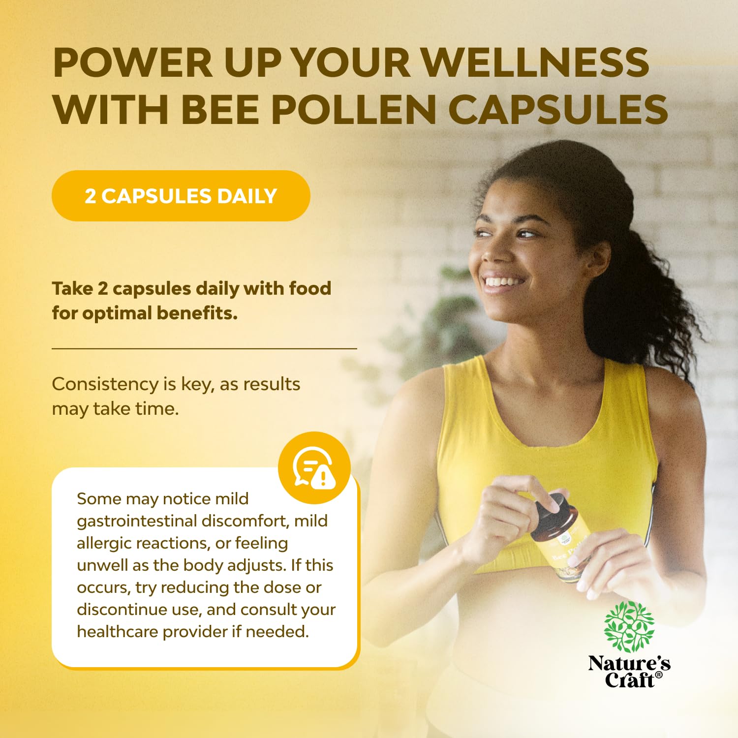 Bee Pollen Pills for Breast Growth 180 Ct - Bee Pollen Supplement 1000mg Serving with Naturally Occurring B Vitamins Minerals & Enzymes - Breast Support Supplement - Vegetarian Non-GMO & Gluten Free Natures Craft buy supplements canada
