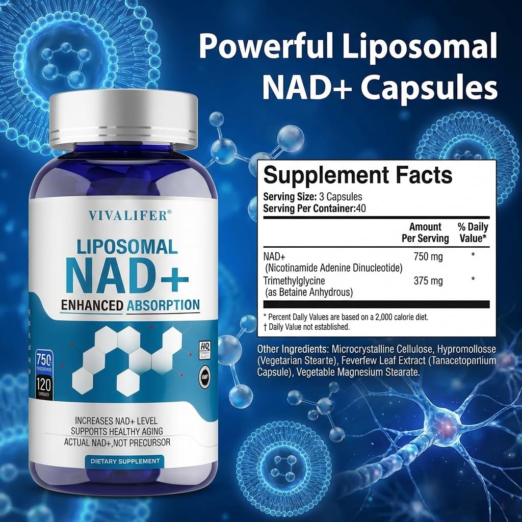 Liposomal NAD+ Supplement 750mg - 120 Capsules NMN Alternative Superior Absorption & Bioavailability -True Nicotinamide Adenine Dinucleotide for Cellular Energy, DNA Repair Support & Healthy Aging DQQI buy supplements canada