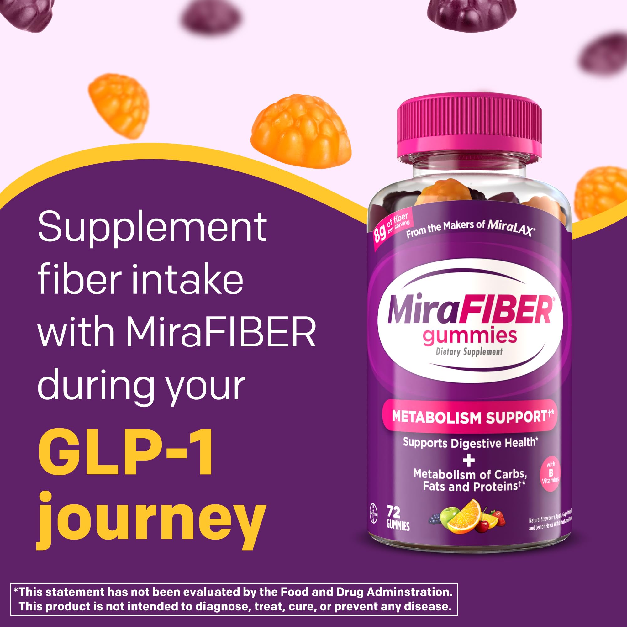MiraFIBER Gummies from The Makers of MiraLAX, 8g of Daily Fiber Per Serving, Metabolism Support with B Vitamins, Gut Health for Men & Women MiraLAX buy supplements canada