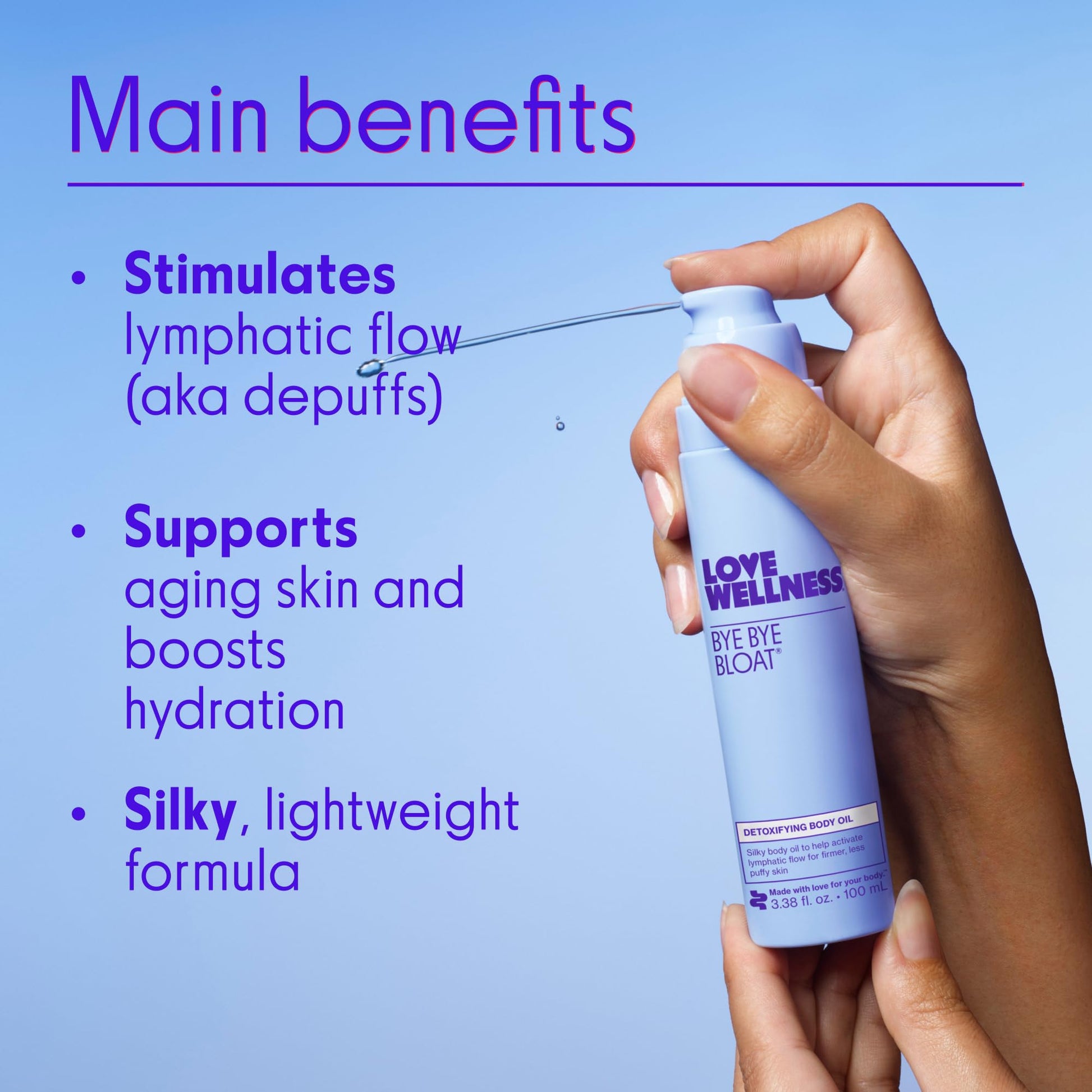 Love Wellness Bye Bye Bloat Detoxifying Body Oil | Lymphatic Drainage Oil to Hydrate, Depuff & Awaken Skin | Reduce Swelling Massage Oil for Women with Peppermint, Grapefruit & Rosemary Oil |100 mL Love Wellness buy supplements canada