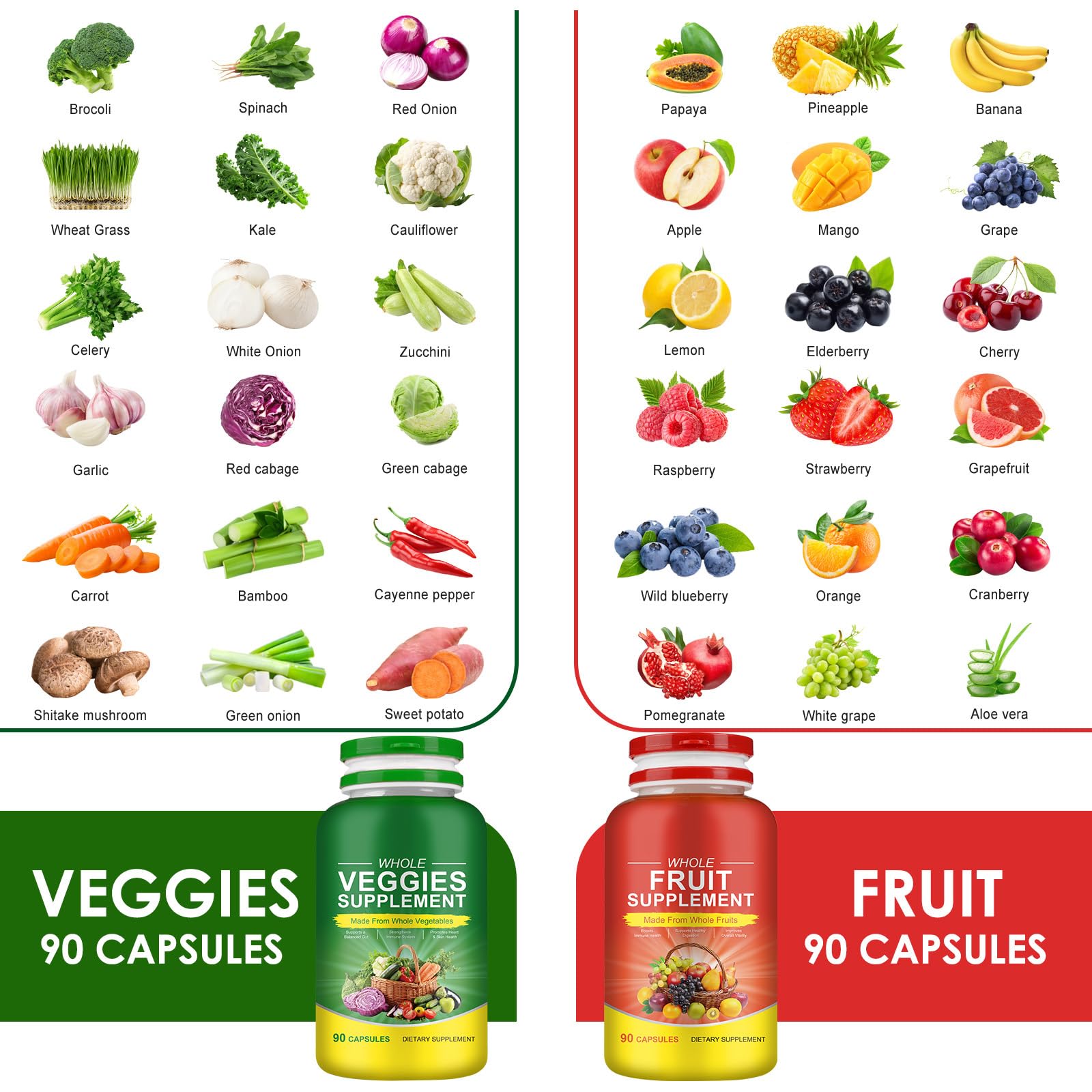 Fruits & Veggies Supplements - 2 Bottles 180 Total Vegetarian Capsules | BalanceNatural Vitamins Supplement Dietary Nutritional Balance,Lngredients Blended Vitamin & Mineral Whole Food Supplement Ruduwu buy supplements canada