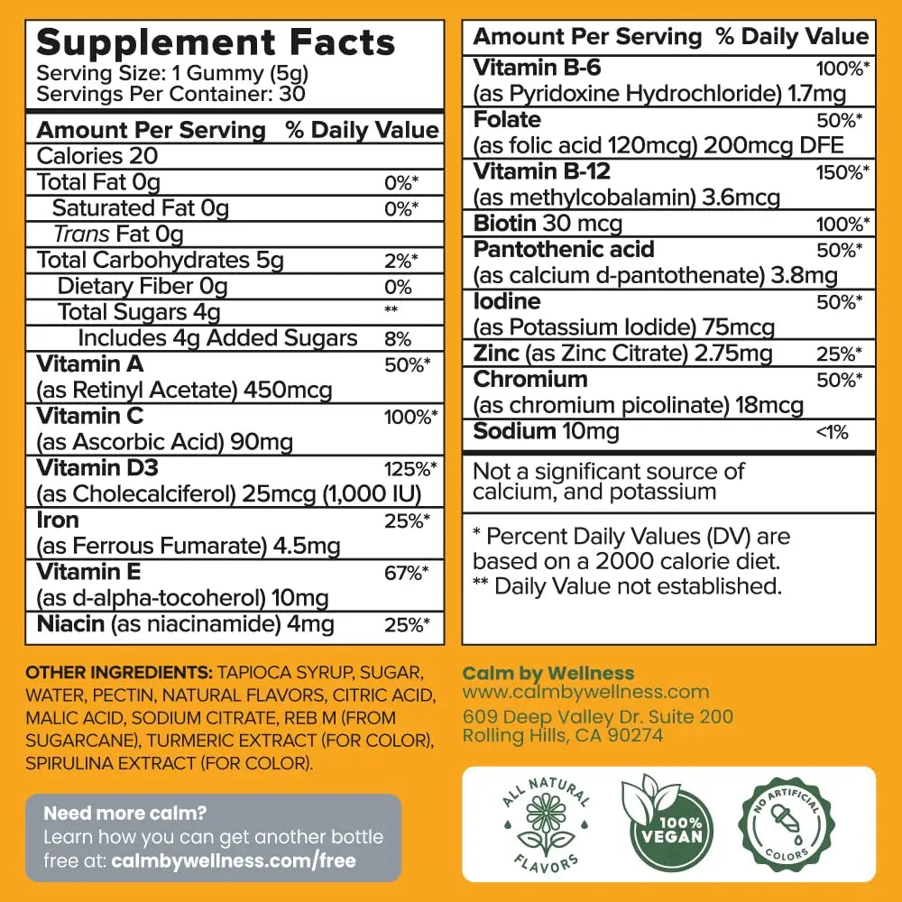 Calm by Wellness Multivitamin Gummies - All Natural Vegan Adult Multivitamin Gummy - Packed with Antioxidant Vitamins C & E, B12, B6 Calm by Wellness buy supplements canada