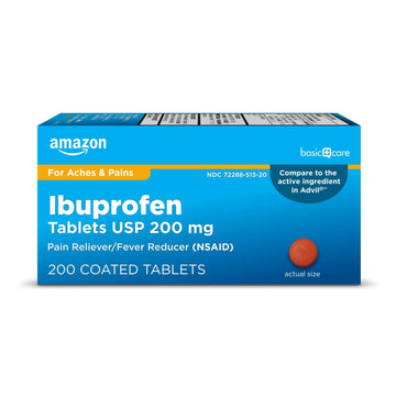Amazon Basic Care Ibuprofen Tablets, Fever Reducer and Pain Relief from Body Aches, Headache, Arthritis Pain and More, Brown 200 Count Amazon Basic Care buy supplements canada
