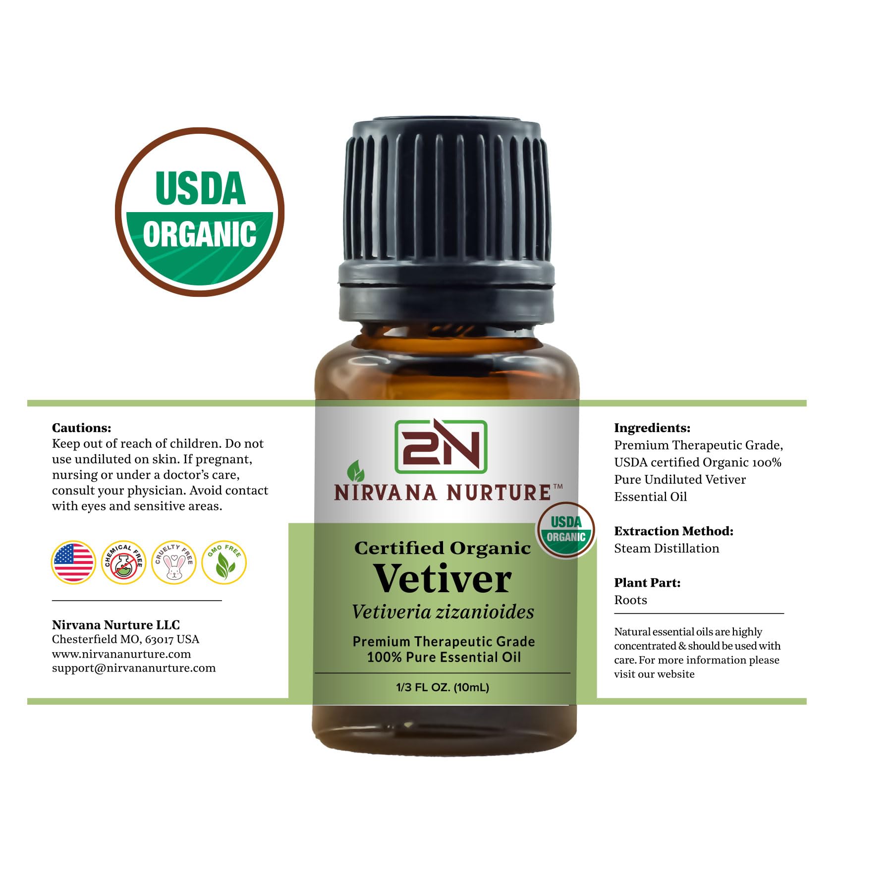 Nirvana Nurture Vetiver Essential Oil USDA Certified Organic 100% Pure Premium Therapeutic Grade Nirvana Nurture buy supplements canada