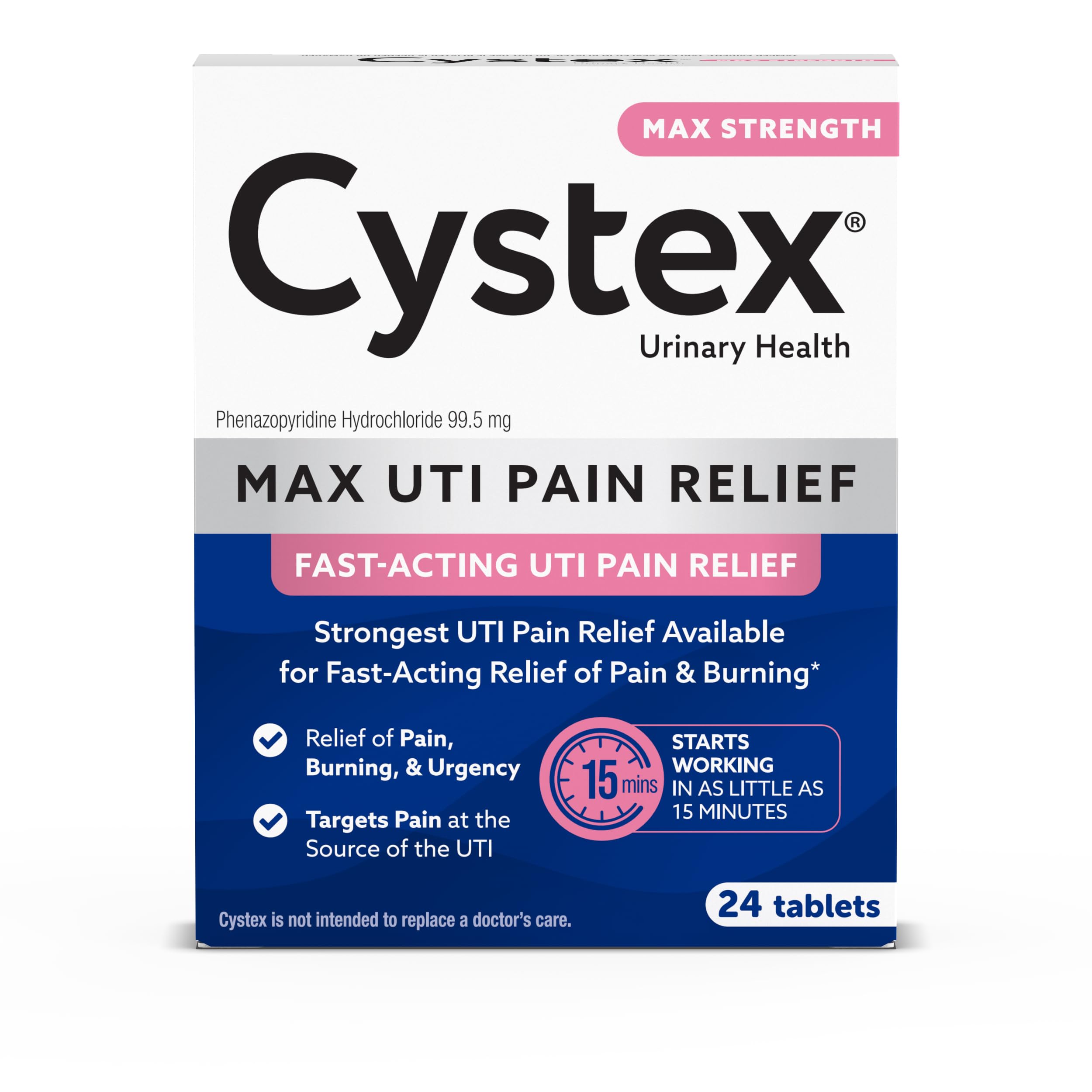Cystex Maximum-Strength UTI Pain Relief Tablets - 99.5 mg Phenazopyridine HCl for Fast Relief of Burning, Urgency, & Bladder Discomfort - Non-Staining, Fast-Acting Formula - 24-Count Cystex buy supplements canada