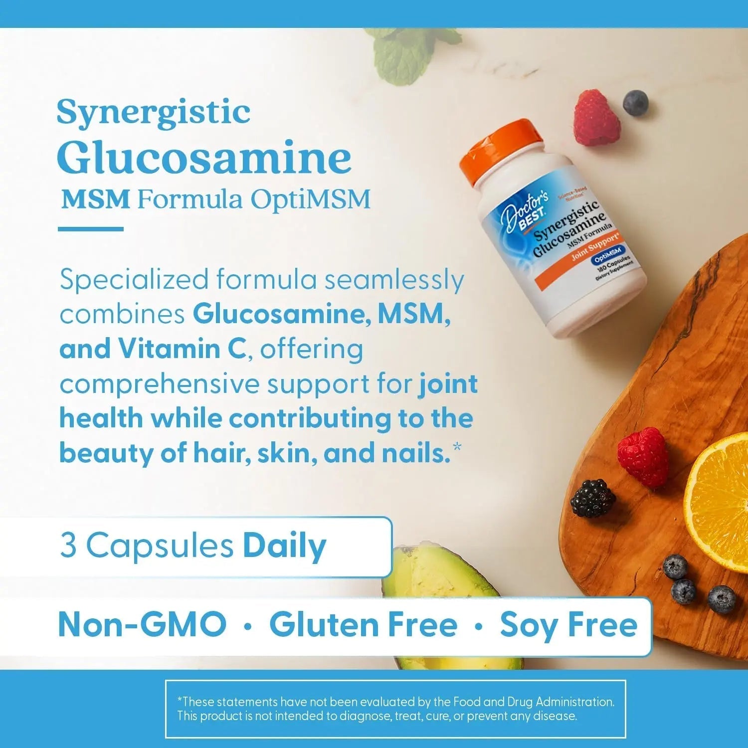 Doctors Best Synergistic Glucosamine MSM Formula, Joint Support, Non-GMO, Gluten Free, Soy Free 180 Capsules Doctor's BEST buy supplements canada