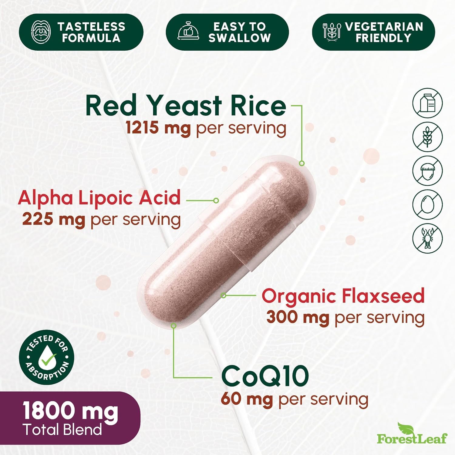Red Yeast Rice 1215 mg. Capsules - Extra Strength Red Rice Yeast with CoQ10 Supplement, Plus Alpha Lipoic Acid & Organic Flaxseed, Citrinin Free, ForestLeaf buy supplements canada