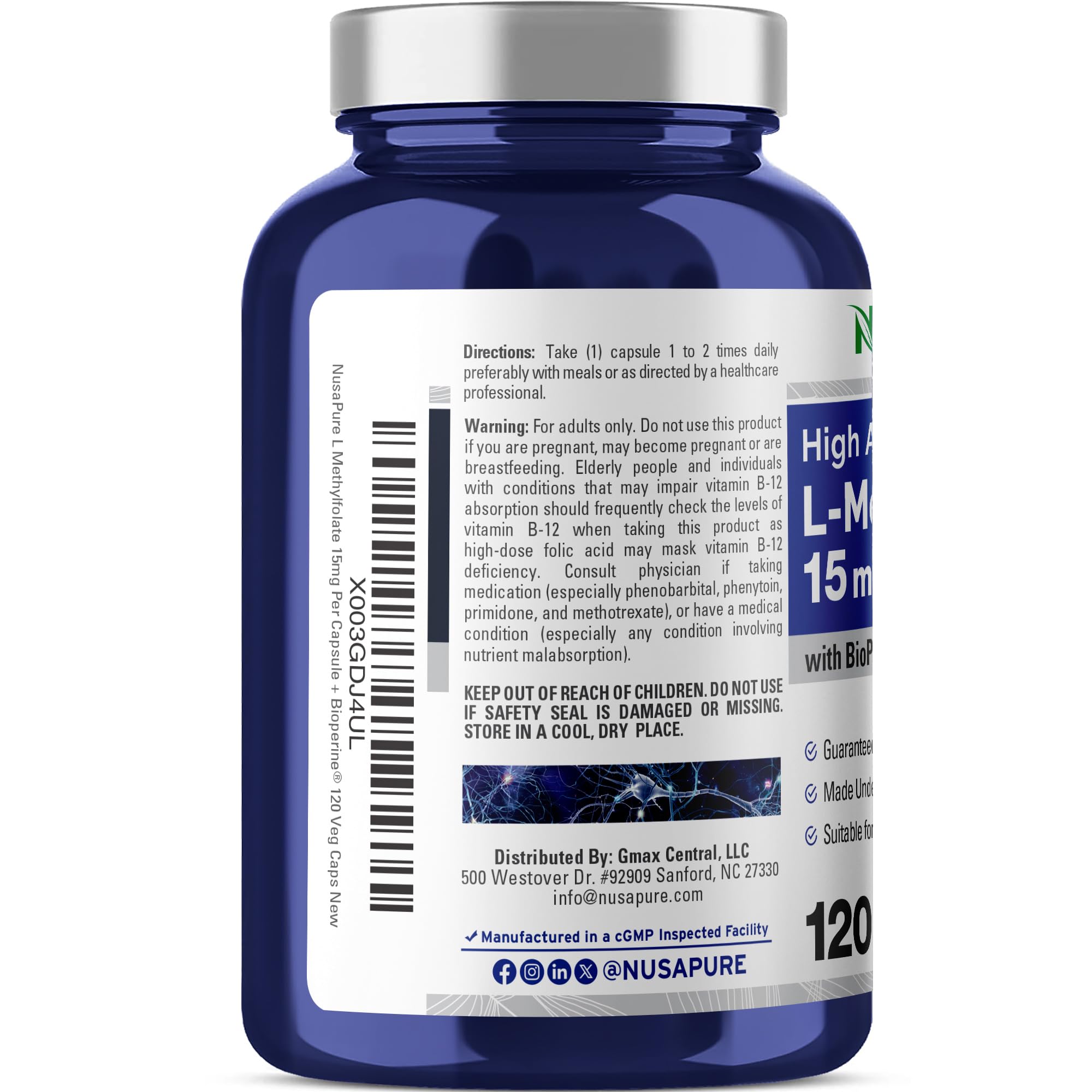 NusaPure L Methylfolate 15mg, 120 Veggie Capsules, Bioperine & Vegan NusaPure buy supplements canada