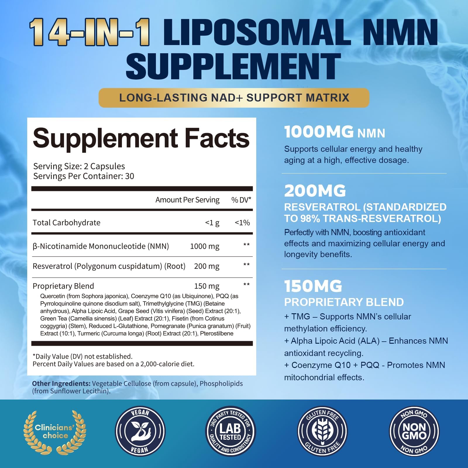 Totaria Liposomal NMN Supplement 1000mg, 14-in-1 NMN Resveratrol Complex with CoQ10, TMG, Quercetin, ALA, PQQ, Support NAD Levels, Cellular Energy & Healthy Aging, 60 Capsules, cGMP, Filler Free Totaria buy supplements canada