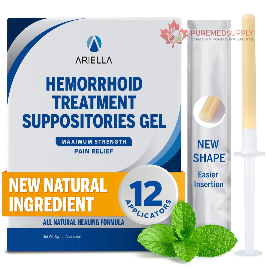 Ariella Hemorrhoid Treatment Suppository Gel: Natural & Herbal - Relieve Itching Burning Discomfort - Internal Relief - New Rounded Applicator - Nighttime Use (Pack of 12) Ariella buy supplements canada
