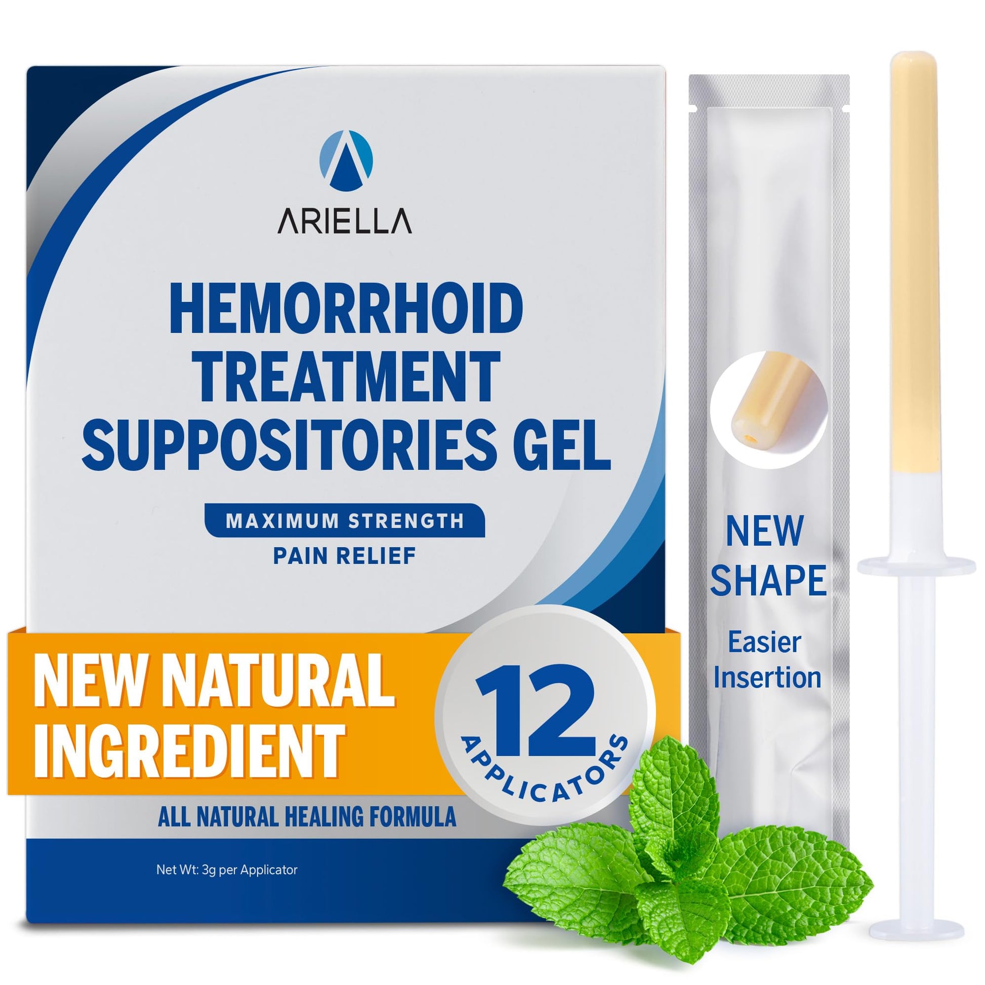 Ariella Hemorrhoid Treatment Suppository Gel: Natural & Herbal - Relieve Itching Burning Discomfort - Internal Relief - New Rounded Applicator - Nighttime Use (Pack of 12) Ariella buy supplements canada