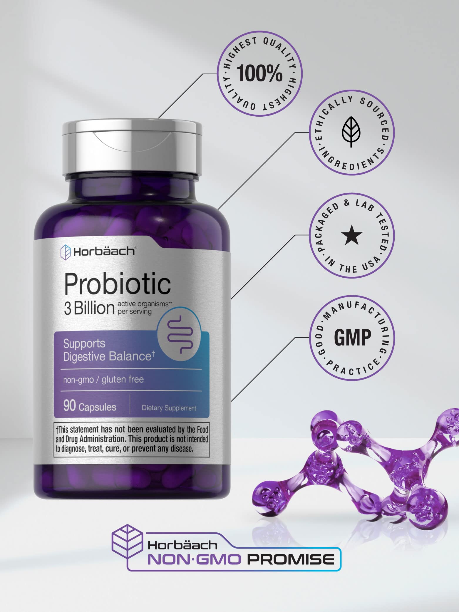 Probiotic for Women & Men's Digestive Health | 3 Billion CFU | 90 Capsules | Non-GMO Horbäach buy supplements canada