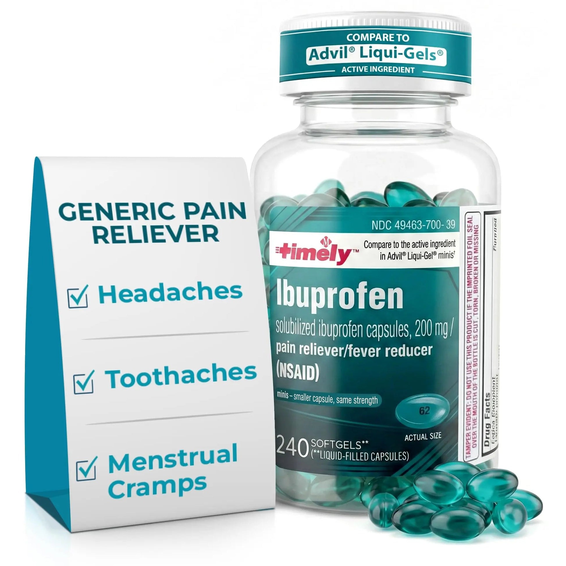 TIME-CAP LABS, INC. Timely Ibuprofen 200mg - 240 Liquid Mini Softgels - Headache Relief, Menstrual Pain, Tooth Ache Muscular Aches & Arthritis Pain TIME-CAP LABS, INC. buy supplements canada