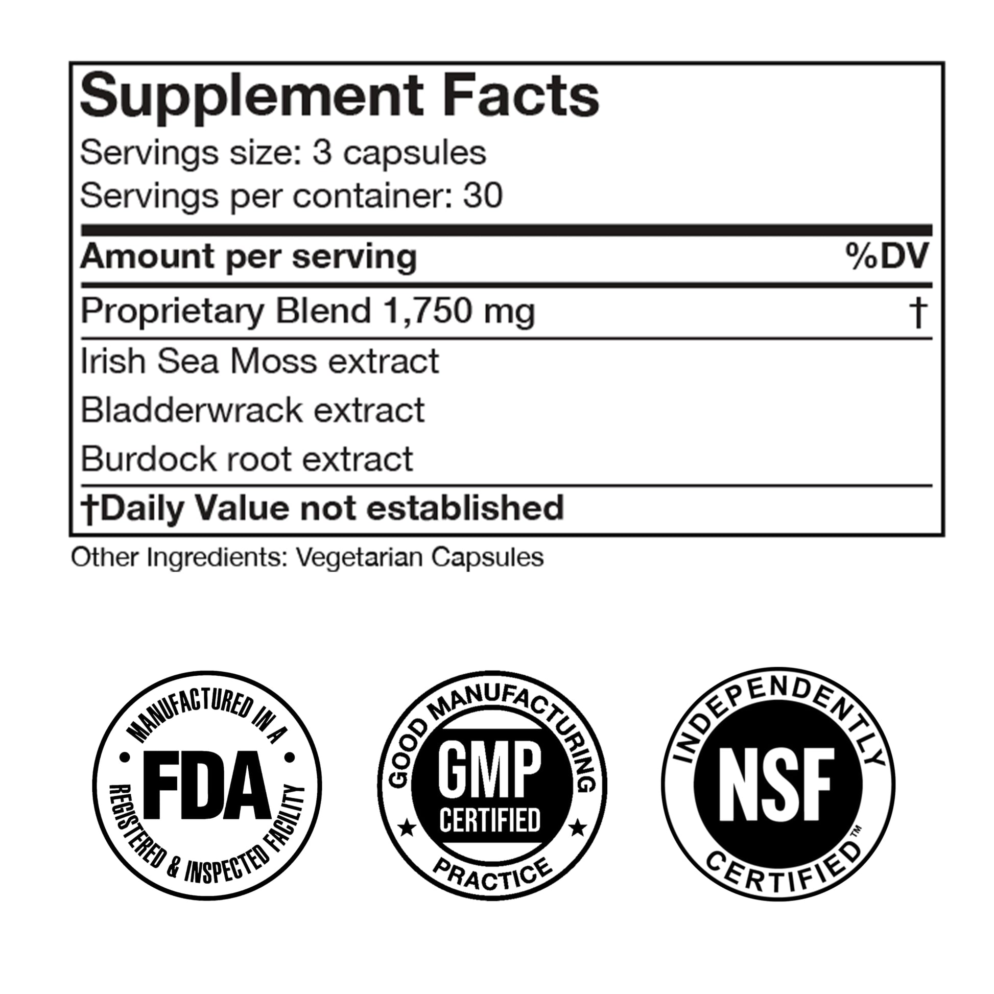 Irish Sea Moss Advanced Supplement Capsules 1500mg, Ultra Potent Seamoss Advanced with Bladderwrack & Burdock Root, Made in FDA-Registered, NSF-Certified Facility, Overall Health Support, 90 Capsules Doctor Morse's buy supplements canada