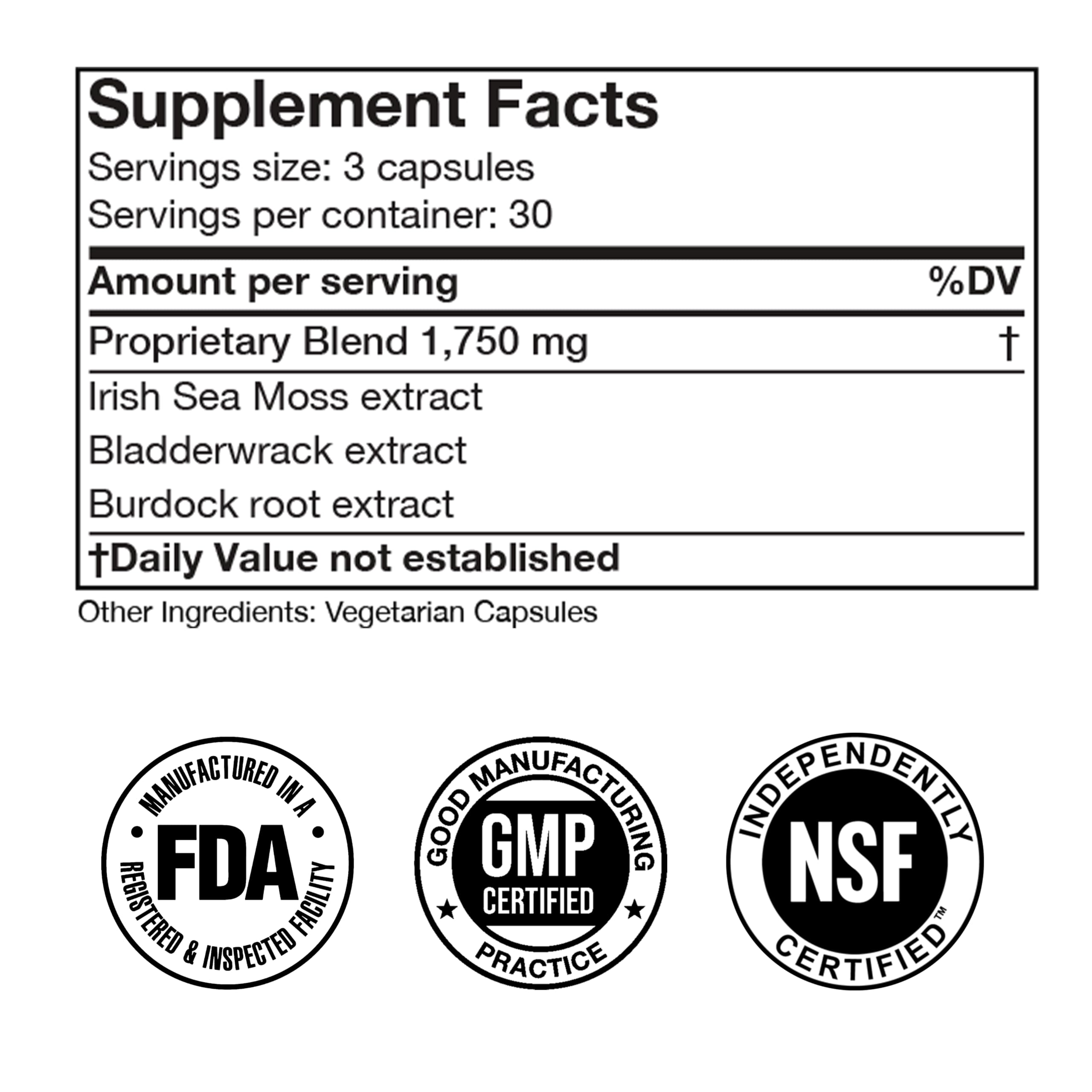 Irish Sea Moss Advanced Supplement Capsules 1500mg, Ultra Potent Seamoss Advanced with Bladderwrack & Burdock Root, Made in FDA-Registered, NSF-Certified Facility, Overall Health Support, 90 Capsules Doctor Morse's buy supplements canada