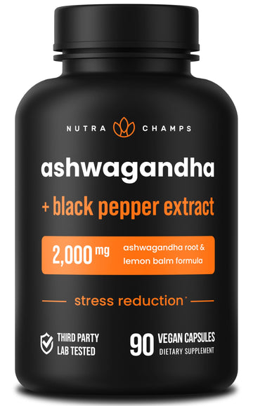 NutraChamps Organic Ashwagandha Capsules, 2000mg Adrenal Fatigue, Thyroid & Mood Support Ashwagandha Supplements, Ashwagandha Root Powder & Lemon Balm, Superior Absorption with Black Pepper NutraChamps buy supplements canada