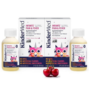 KinderMed Infants' Pain & Fever Medicine, No Dyes, No Artificial Flavors, No Artificial Sweeteners, Vegan, Non-GMO, Gluten Free, Organic Cherry Flavor, Two Pack, 2 x 2 fl. oz KinderMed buy supplements canada